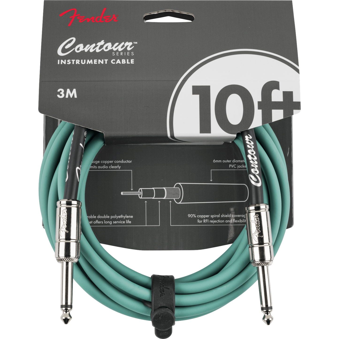 Fender Contour Instrument Cable - Sherwood Green - 10ft