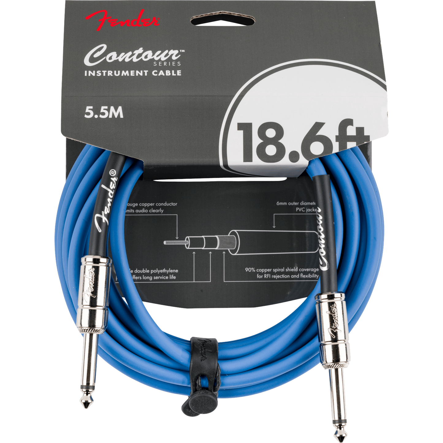 Fender Contour Instrument Cable - Lake Placid Blue - 18.6ft