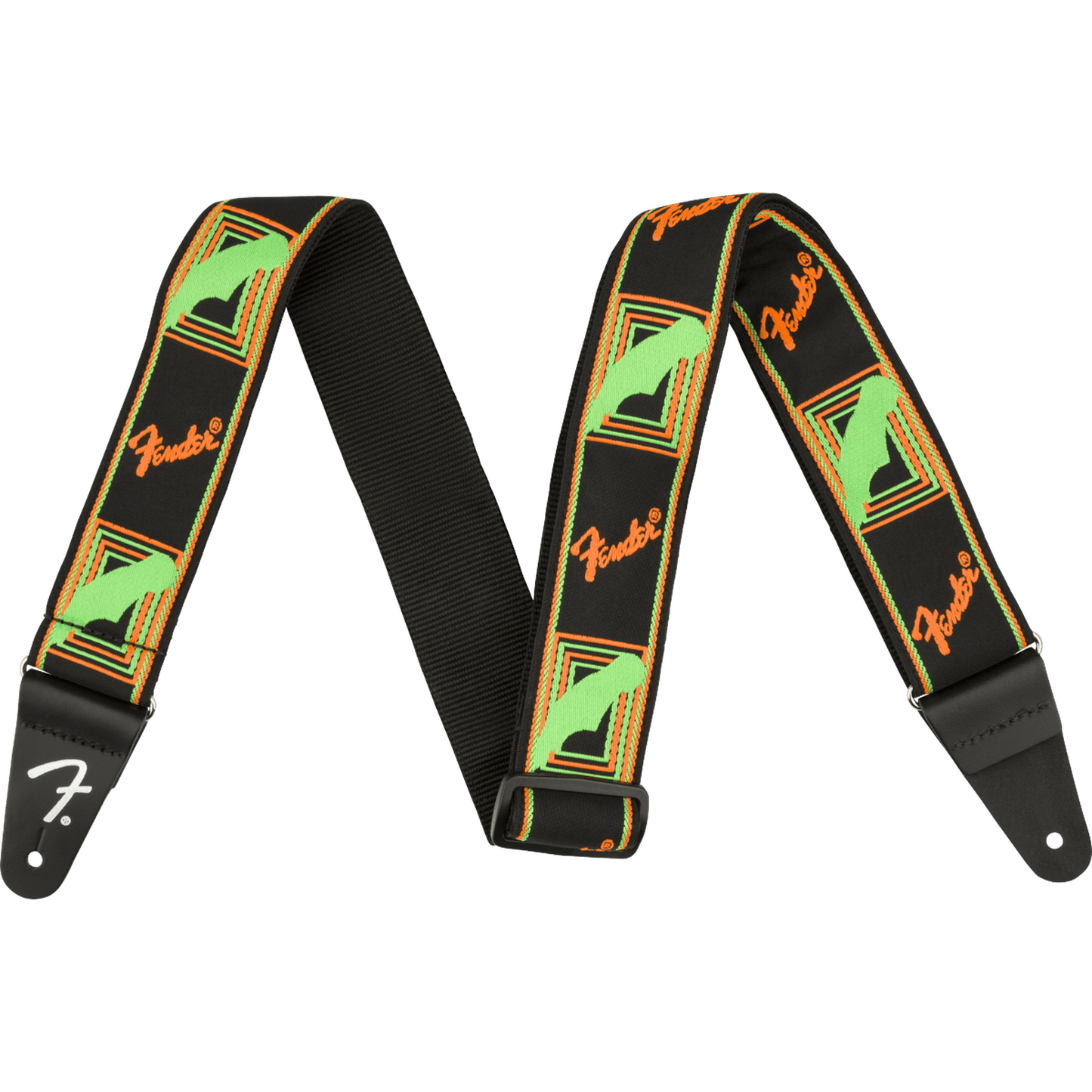Fender Neon Monogram Strap - Green/Orange - Joondalup Music Centre