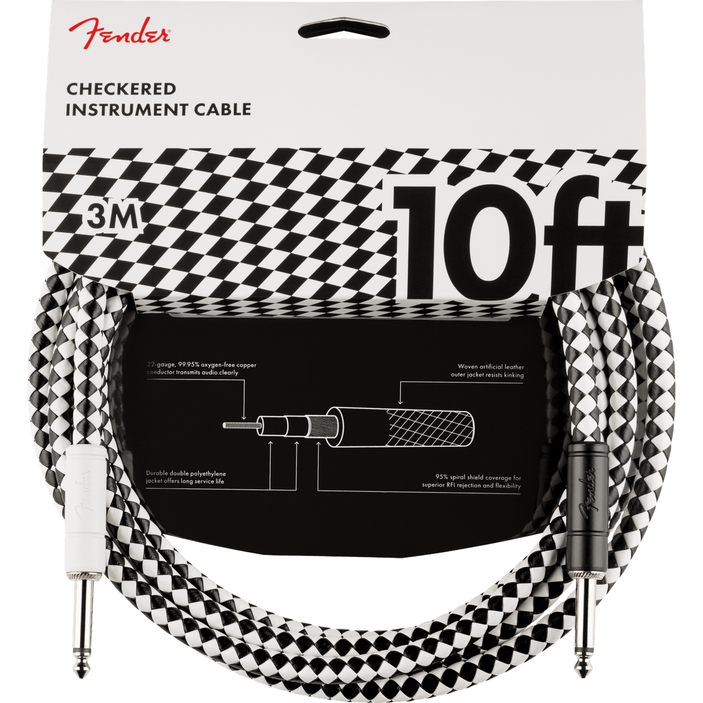Fender Pro 10ft Instrument Cable - Checkerboard - Joondalup Music Centre