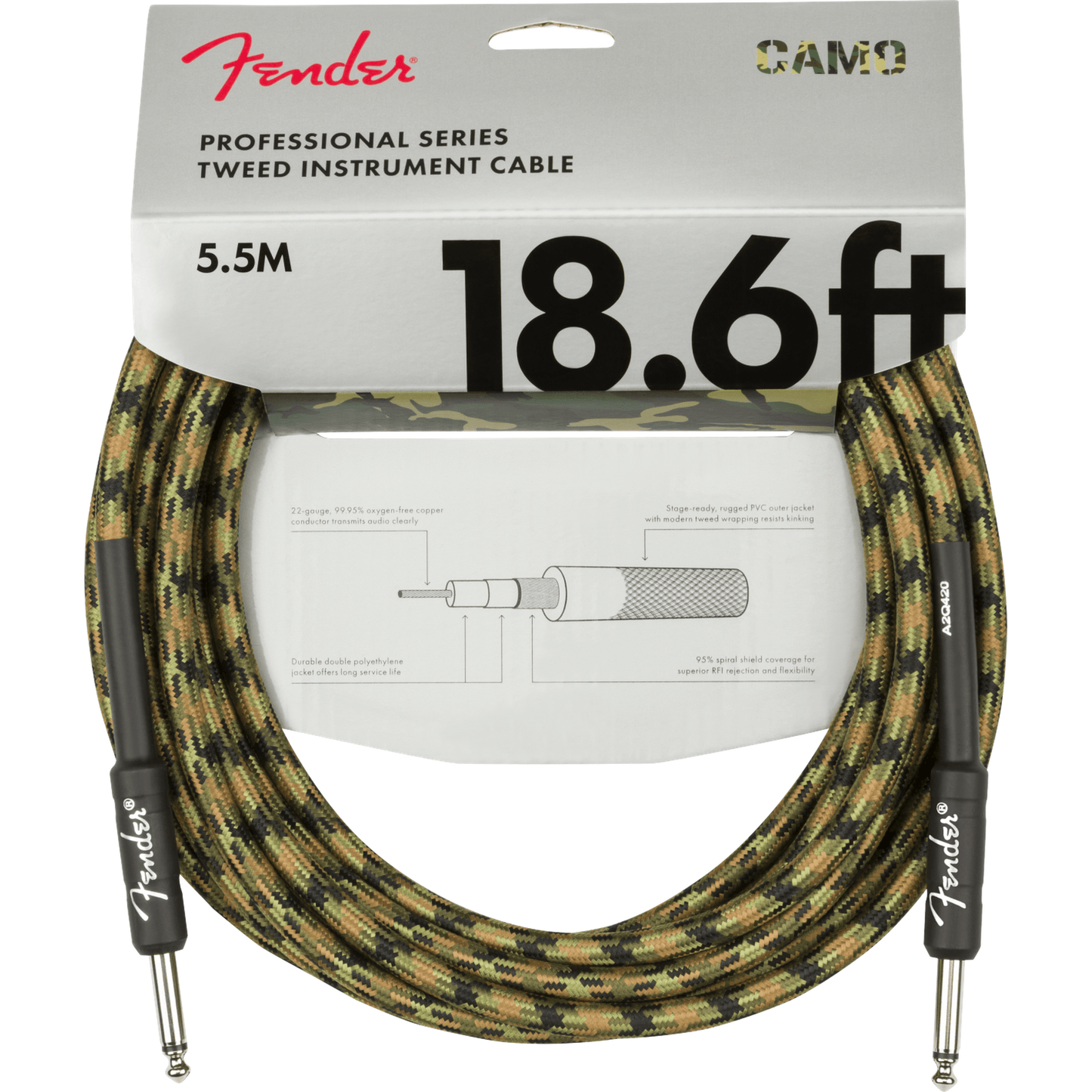 Fender Professional Series Instrument Cable 18.6' - Woodland Camo