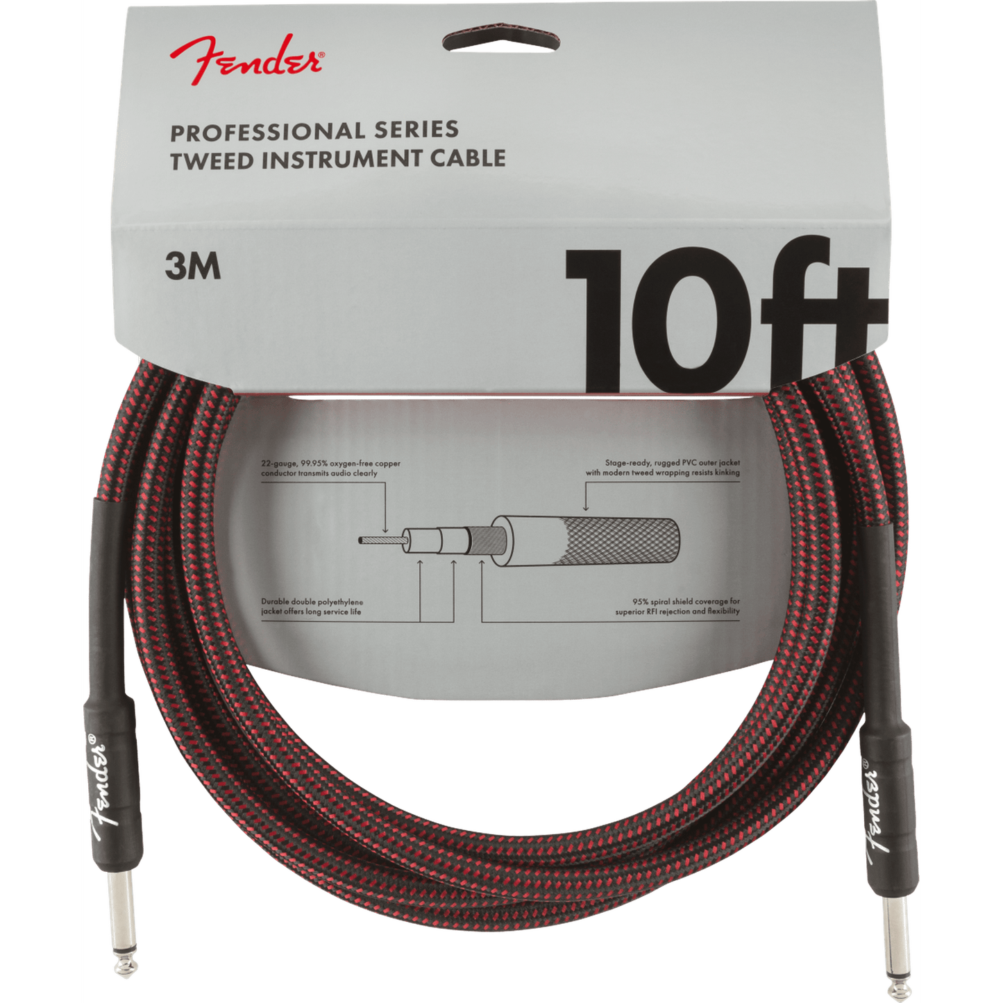 Fender Professional Series Instrument Cable 10FT - Red Tweed - Joondalup Music Centre