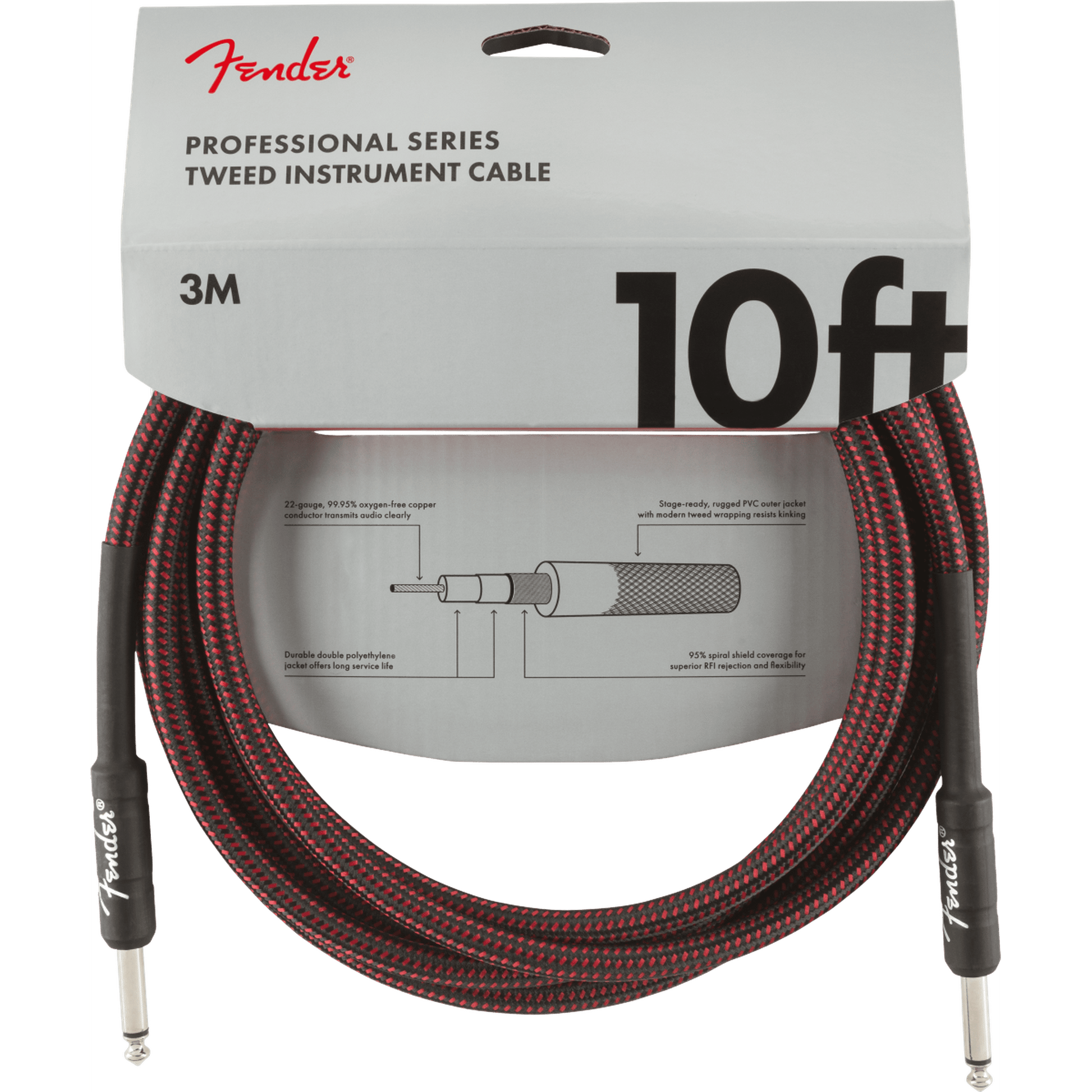 Fender Professional Series Instrument Cable 10FT -  Red Tweed - Joondalup Music Centre