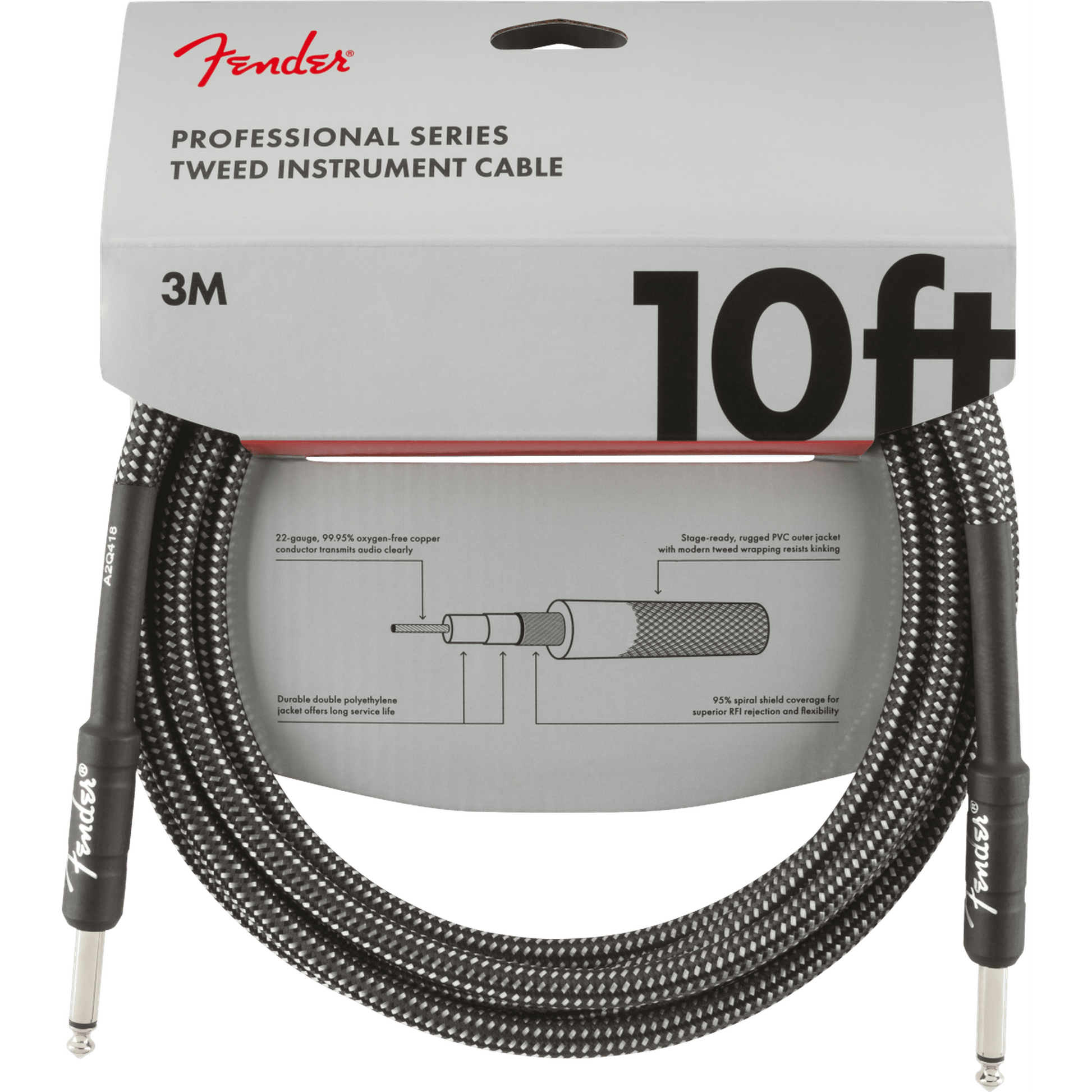 Fender Professional Series Instrument Cable 10ft - Grey Tweed - Joondalup Music Centre