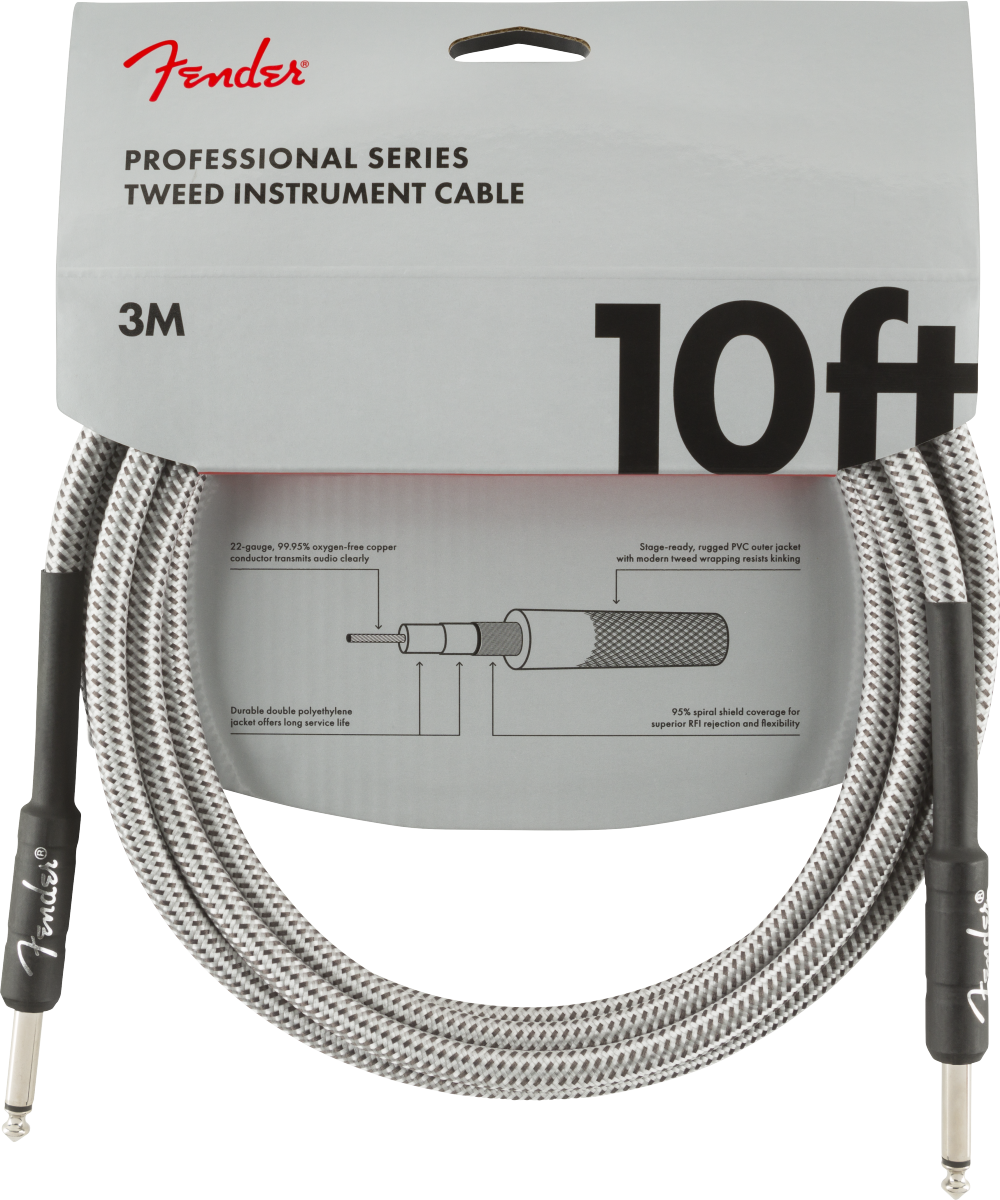 Fender Professional Series Instrument Cable 10ft - White Tweed - Joondalup Music Centre