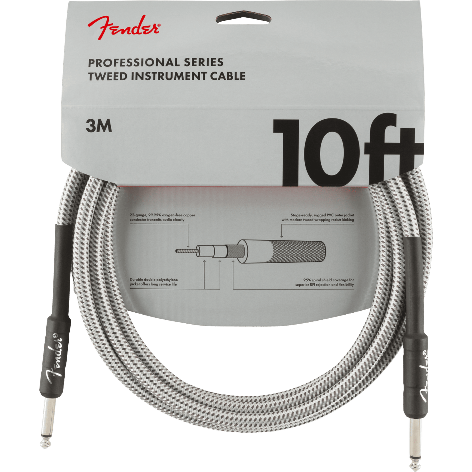 Fender Professional Series Instrument Cable 10ft - White Tweed - Joondalup Music Centre