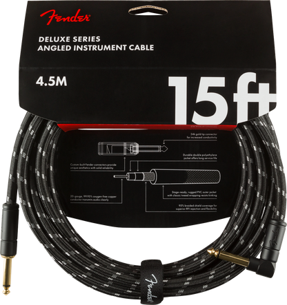 Fender Deluxe Series Right Angle 15ft Cable - Black Tweed - Joondalup Music Centre