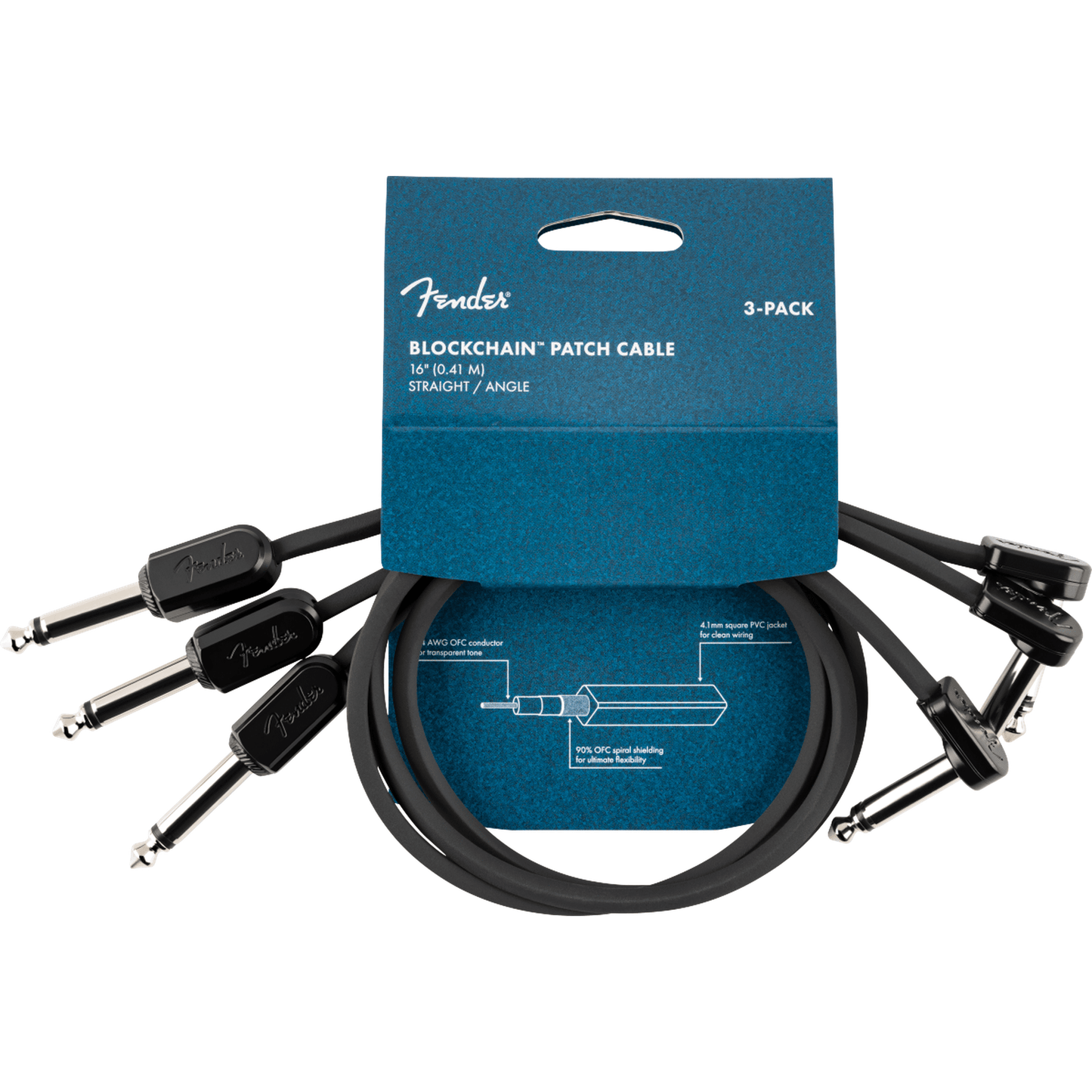 Fender Blockchain 16" Patch Cable S/RA - 3-Pack-CABLES & ADAPTORS-Joondalup Music Centre