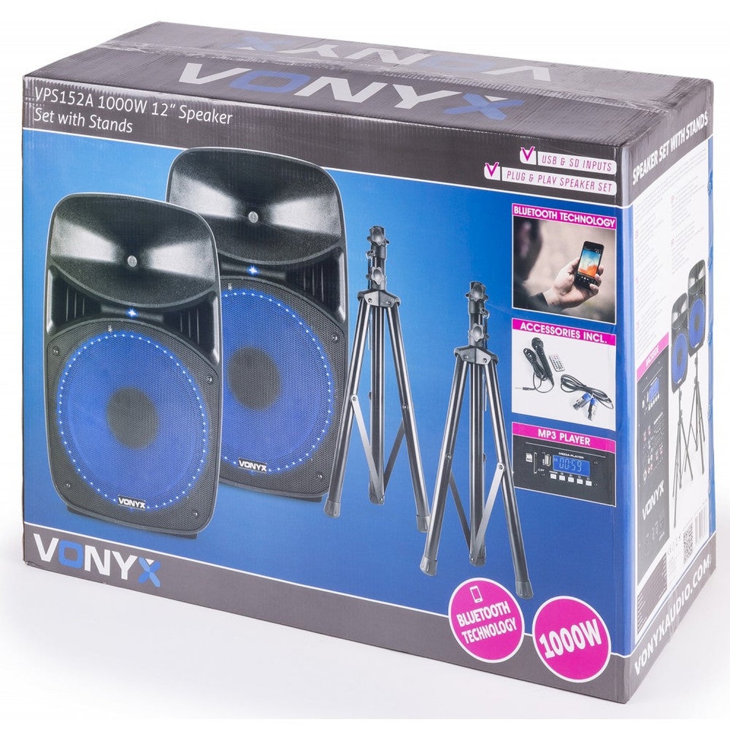 Vonyx VPS122A 800W Speaker Set with Stands (Pair) - Joondalup Music Centre