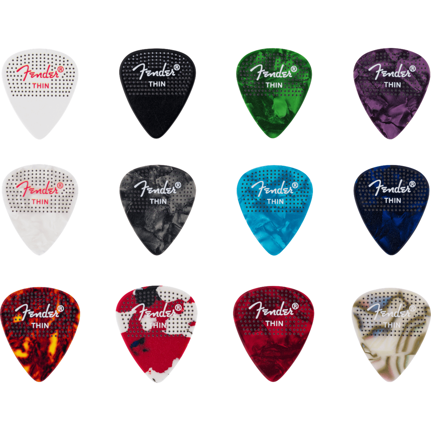 Fender 351 Dotted Celluloid Guitar Picks 12-Pack - Thin