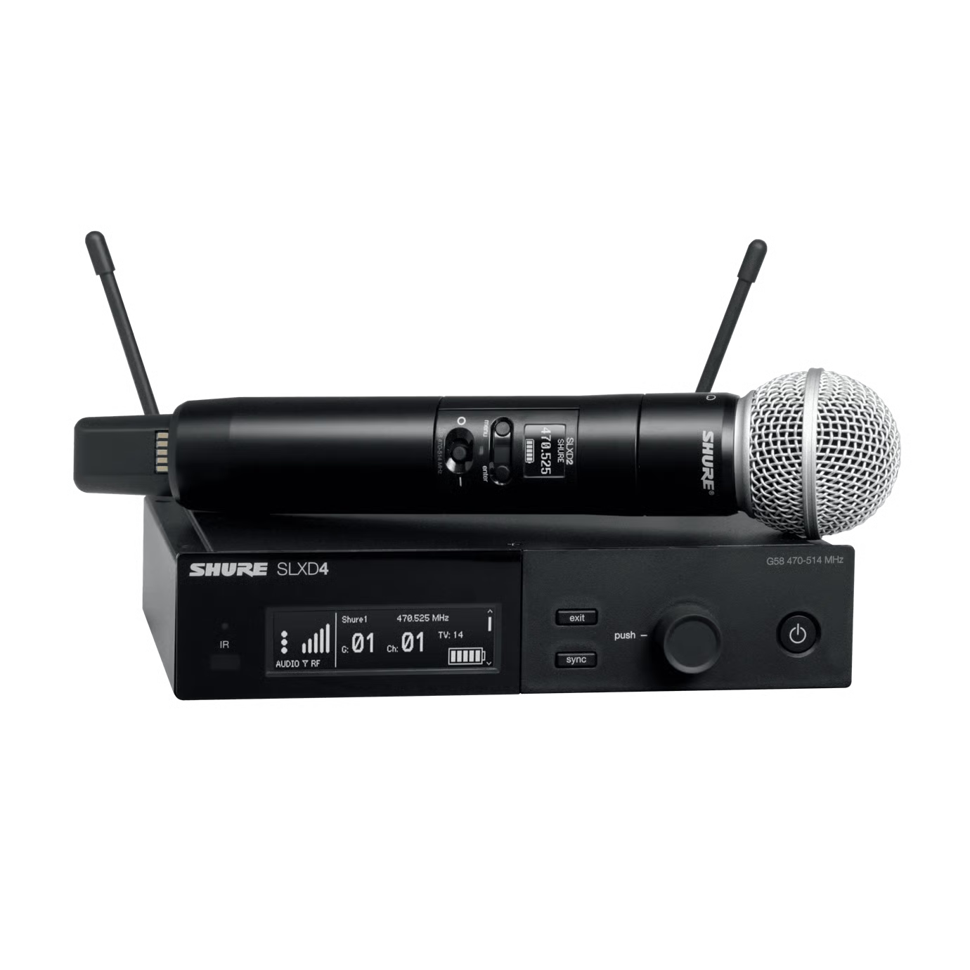 Shure Wireless Dig Handheld System SLXD2 Tx; SM58 Mic; SLXD4 Rx Frequency H57 = 520-564MHz