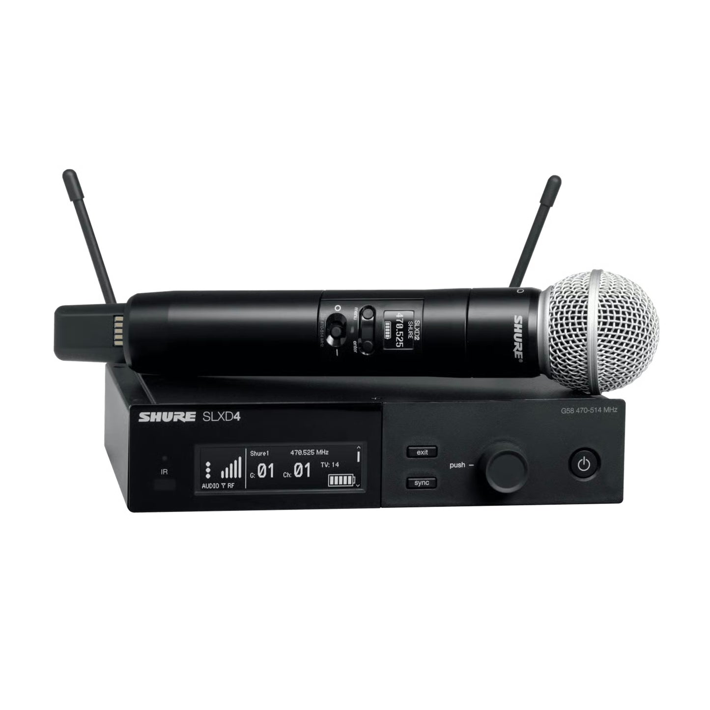 Shure Wireless Dig Handheld System SLXD2 Tx; SM58 Mic; SLXD4 Rx Frequency H57 = 520-564MHz