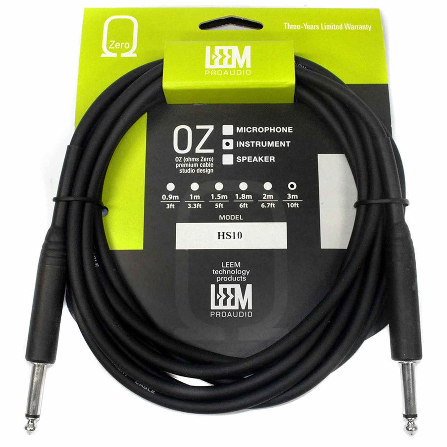 Leem AHS10 Heatshrink Guitar/Instrument Cable - 10ft
