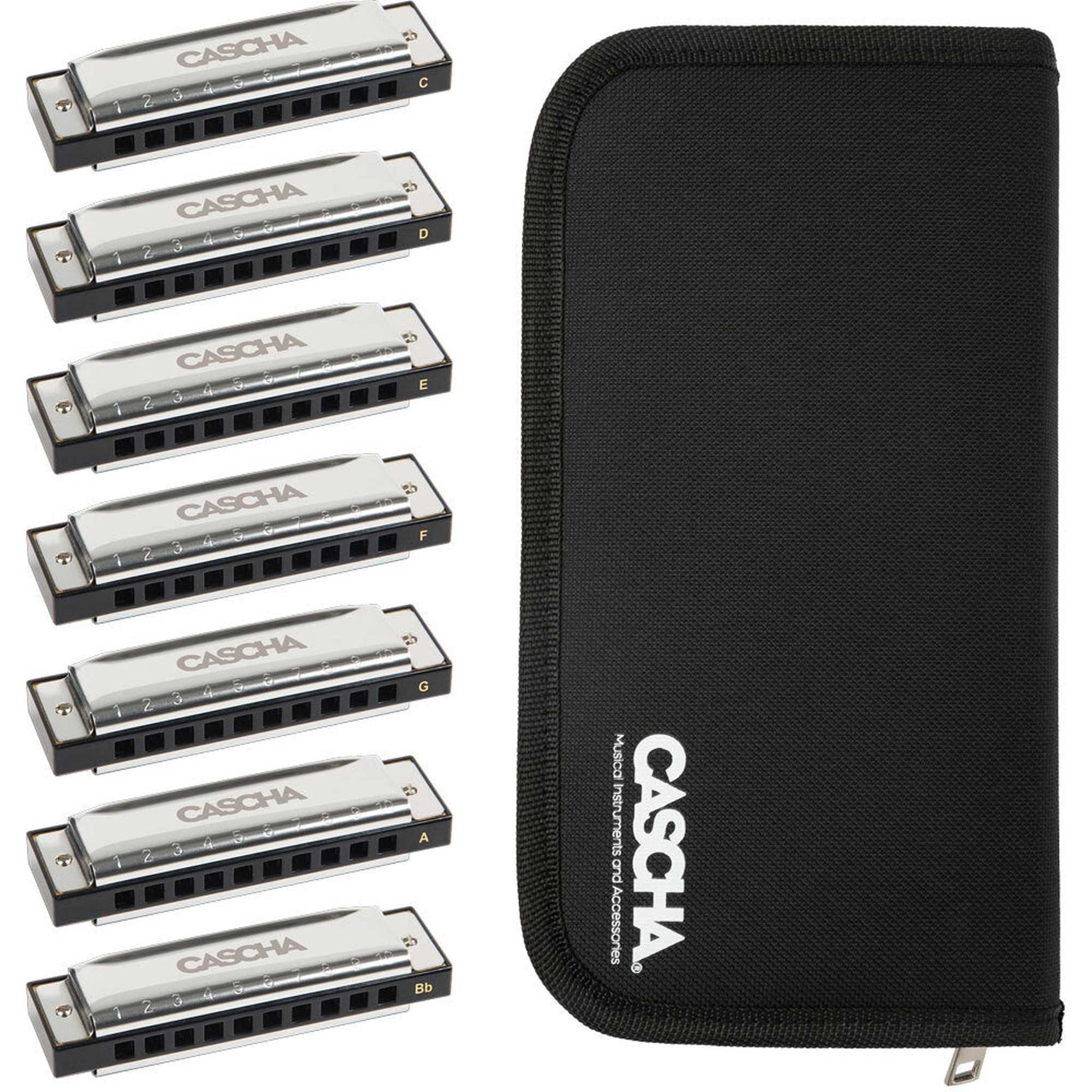 Cascha 7-Pce Blues Harmonica Set (A, Bb, C, D, E, F, G)-HARMONICA-Joondalup Music Centre
