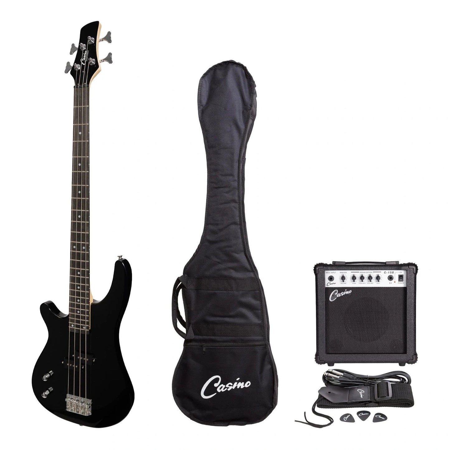 Casino '24 Series' Left Handed Tune-Style Electric Bass Pack - Black