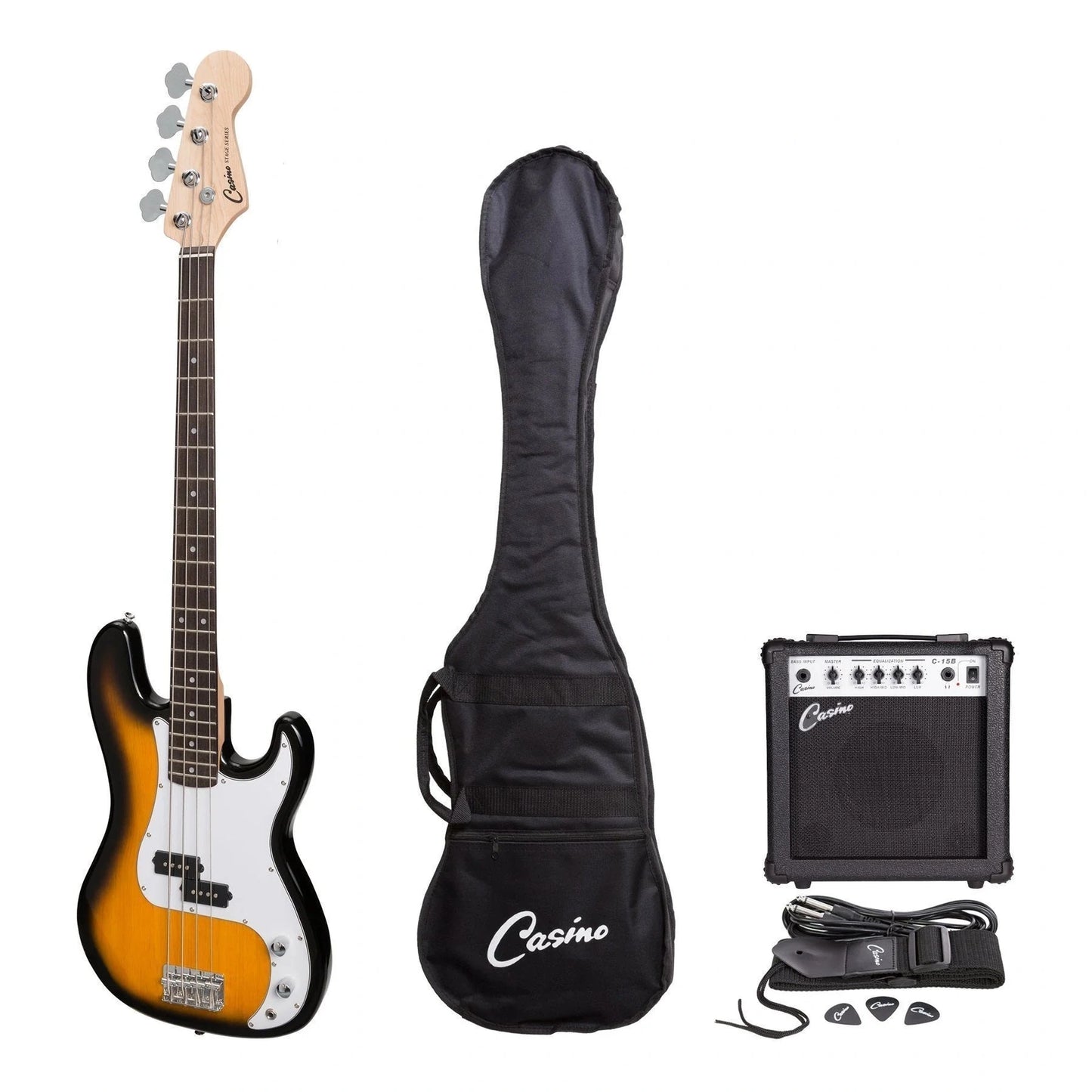 Casino P-Style Electric Bass Guitar Pack - Tobacco Burst