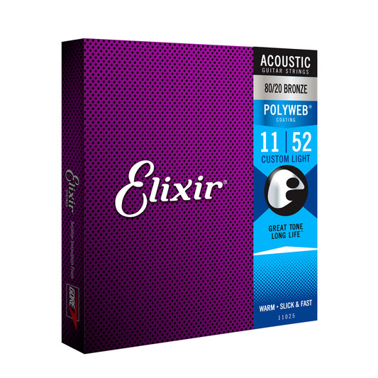 Elixir Polyweb 80/20 Custom Light Acoustic Guitar Strings 11-52 - Joondalup Music Centre