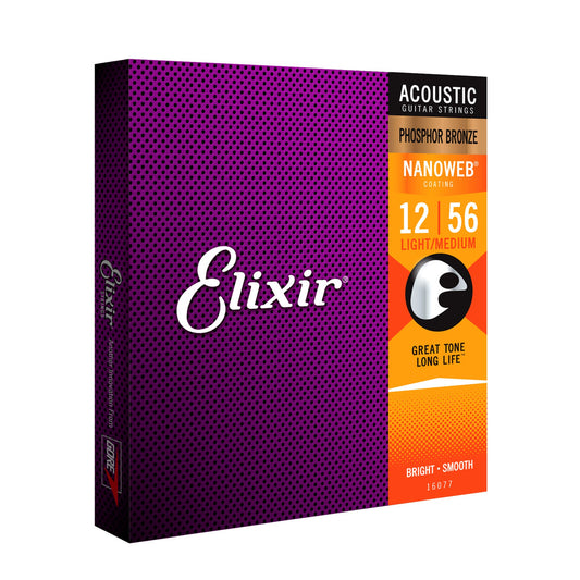 Elixir Nanoweb Phosphor Bronze Light-Med Acoustic Guitar Strings 12-56 - Joondalup Music Centre
