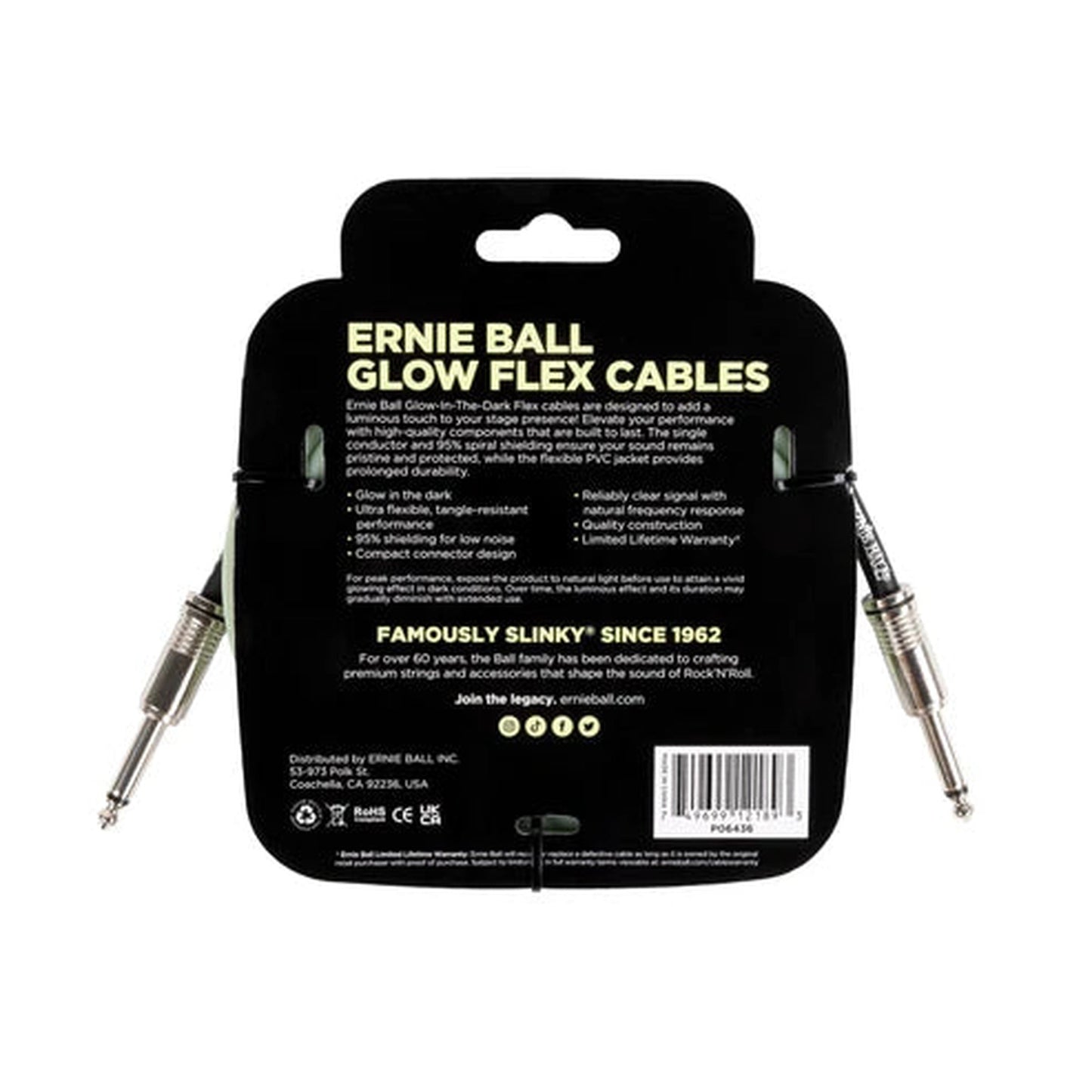Ernie Ball 10ft Flex Instrument Cable - Glow In The Dark - Joondalup Music Centre