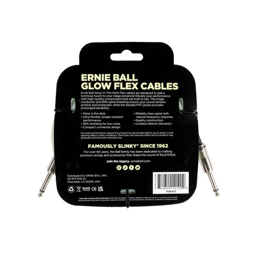 Ernie Ball 20ft Flex Instrument Cable - Glow In The Dark - Joondalup Music Centre