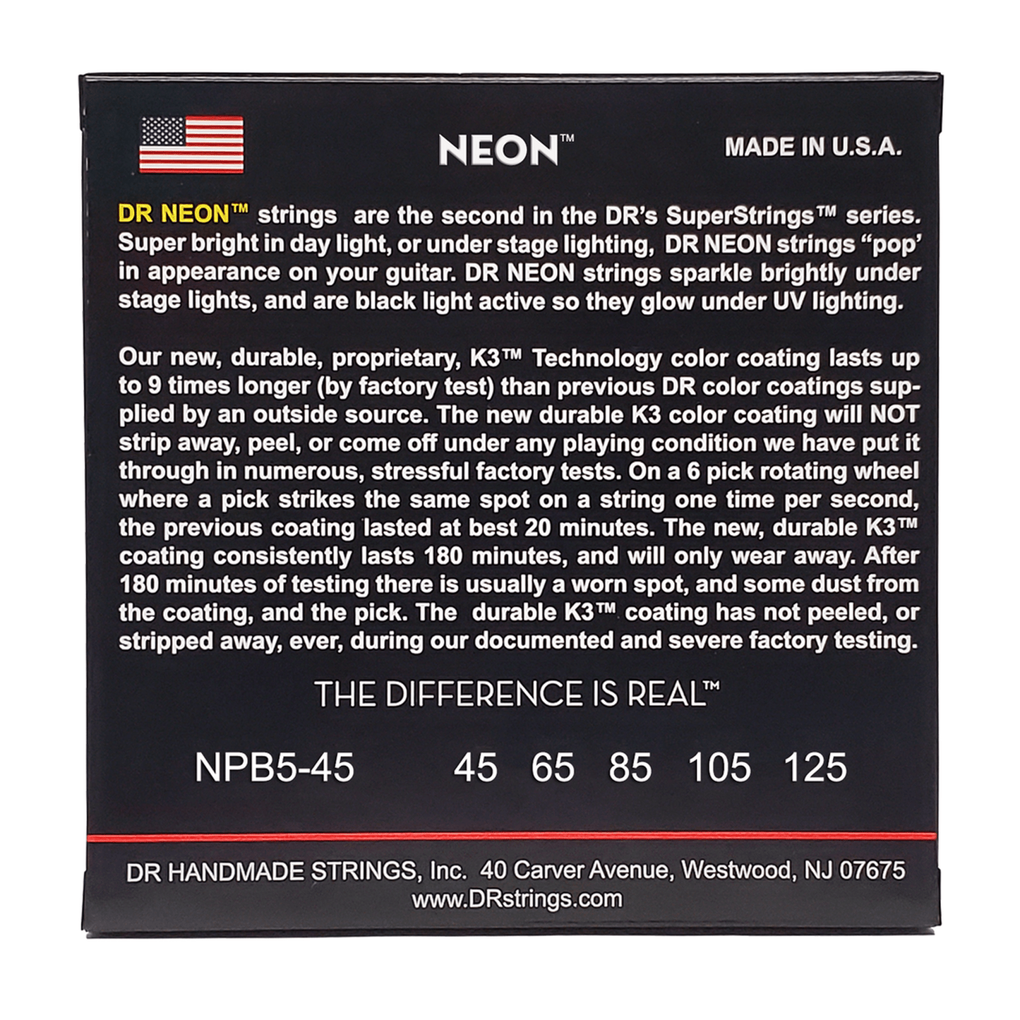 DR Strings Hi-Def Neon Purple K3 Coated 5-string Bass Guitar Strings - Medium 45-125