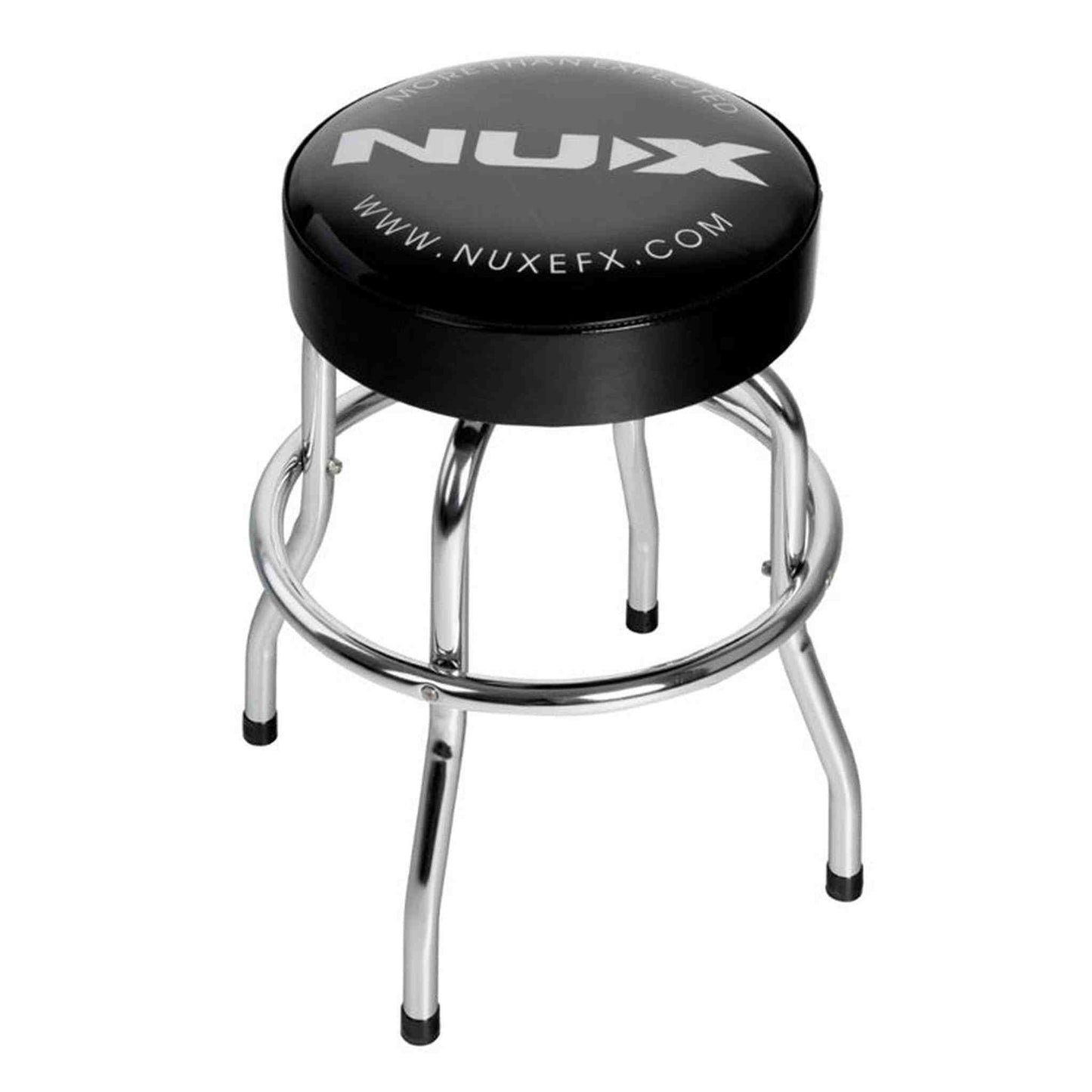 NU-X Branded Bar Stool in Chrome with Black Padded Top