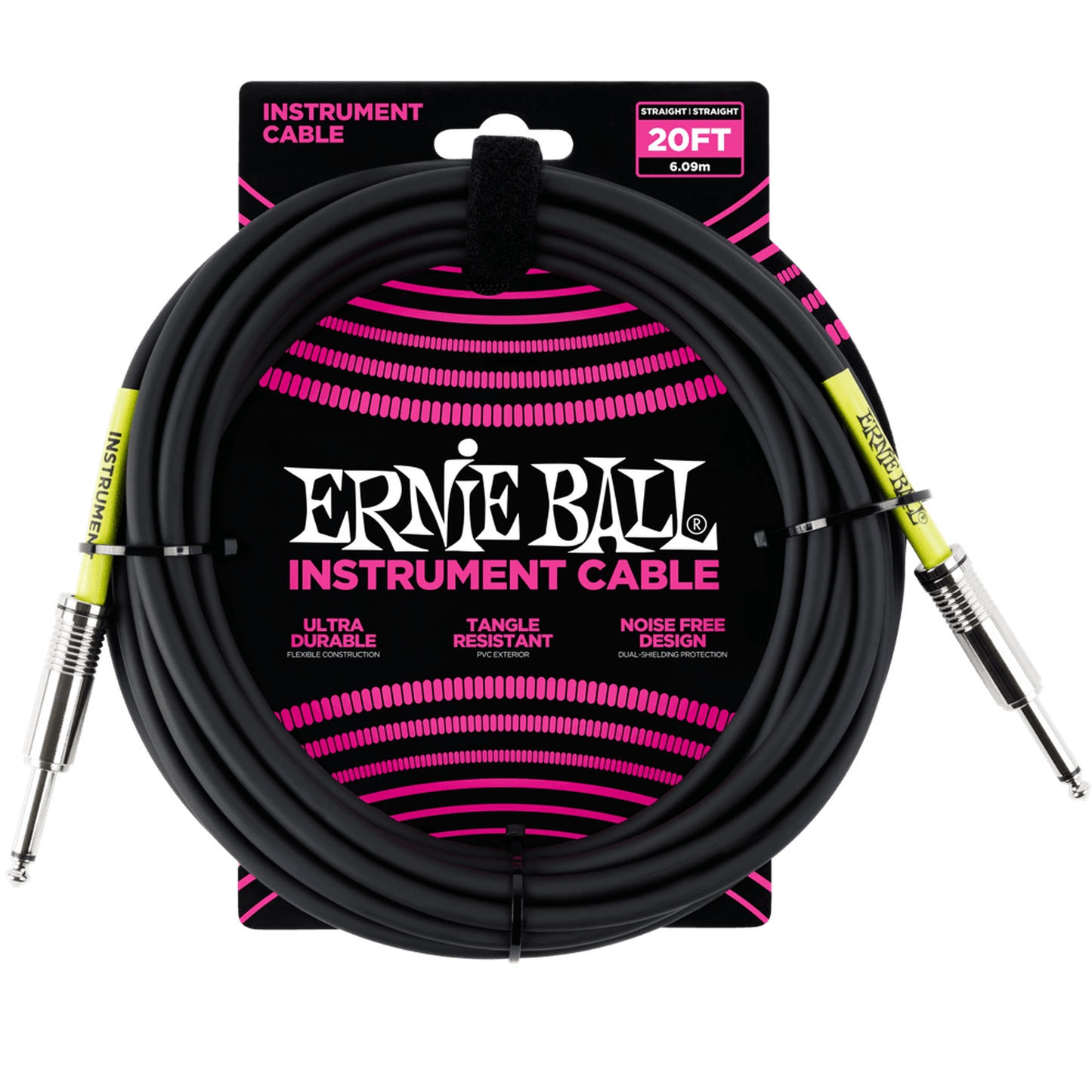 Ernie Ball Straight/Straight Instrument Cable 20ft – Black-ACCESSORIES-Joondalup Music Centre
