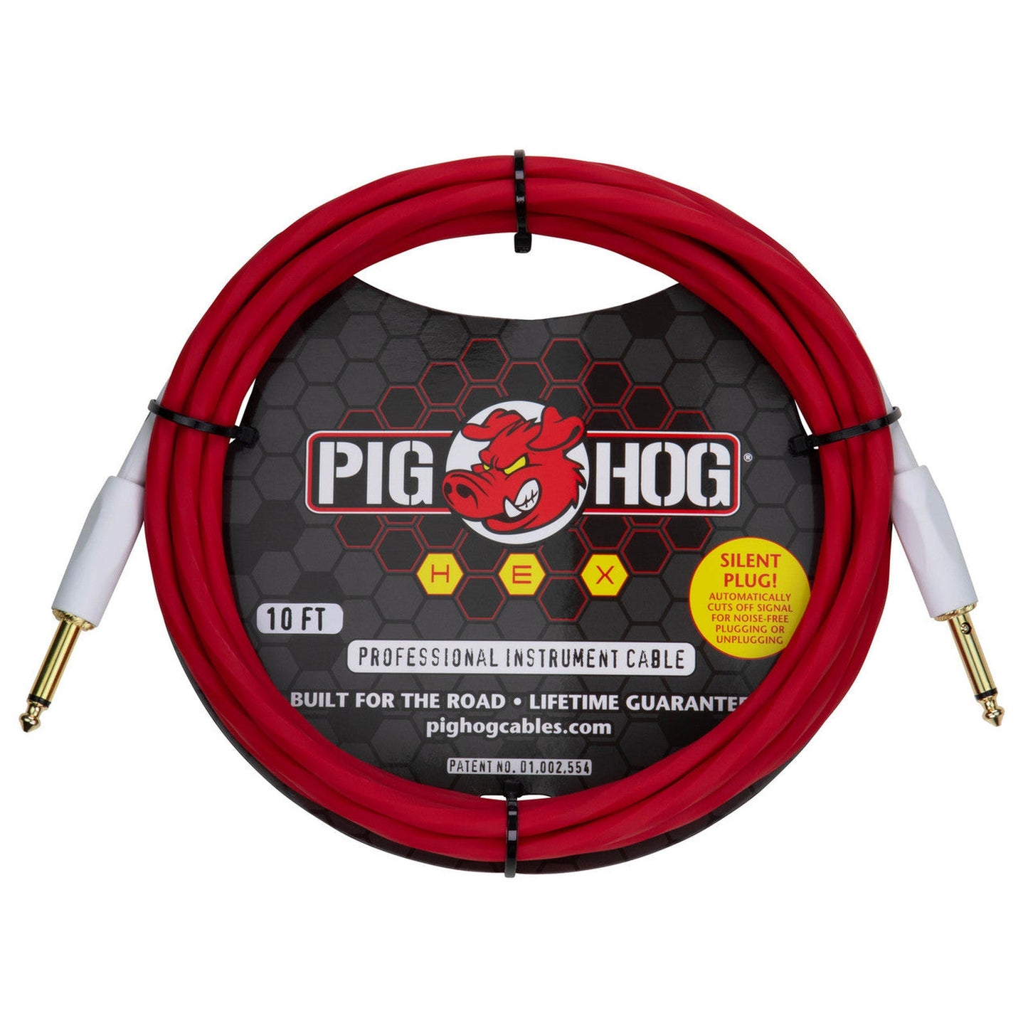 Pig Hig Hex Series Silent Cable 10ft - Candy Apple Red - Joondalup Music Centre