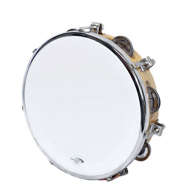 Percussion Plus 8" Wooden Tuneable Tambourine with 6-Single Rows of Jingles