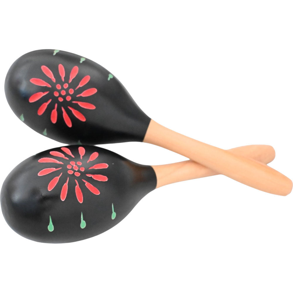 Percussion Plus Wooden Maracas in Black & Patterned Finish