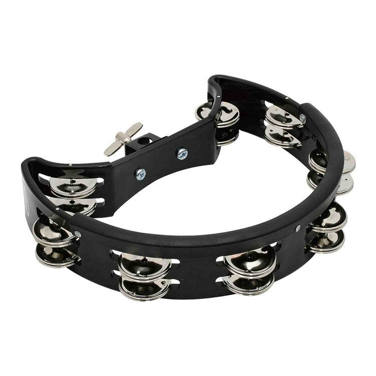 Percussion Plus Half Moon Tambourine with 8-Double Rows of Jingles & Mount in Black