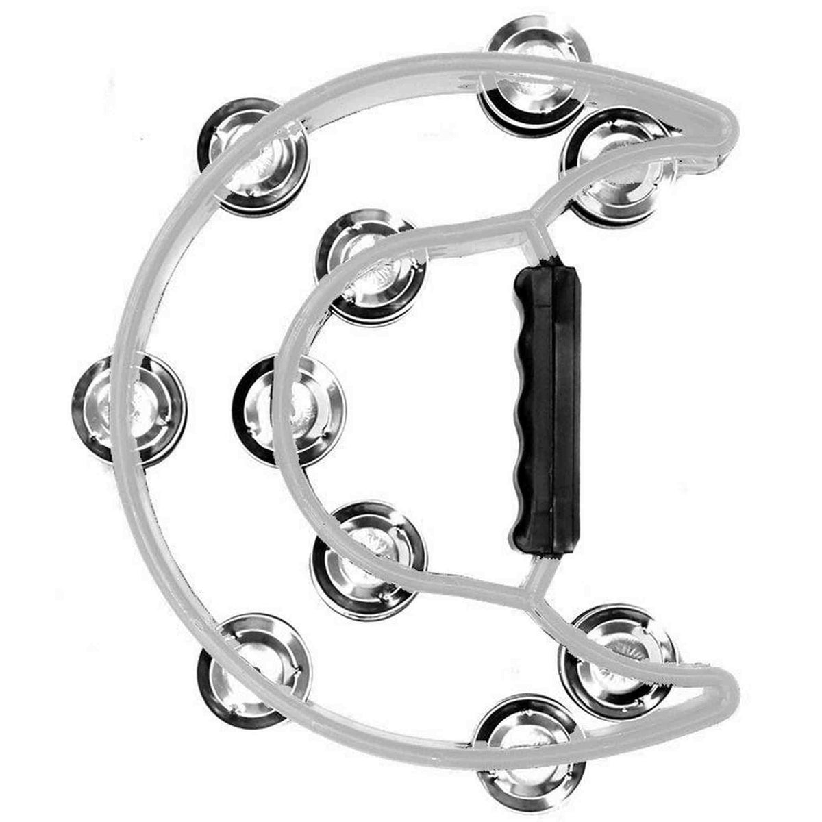 Percussion Plus Half Moon Tambourine with 10-Double Rows of Jingles in White