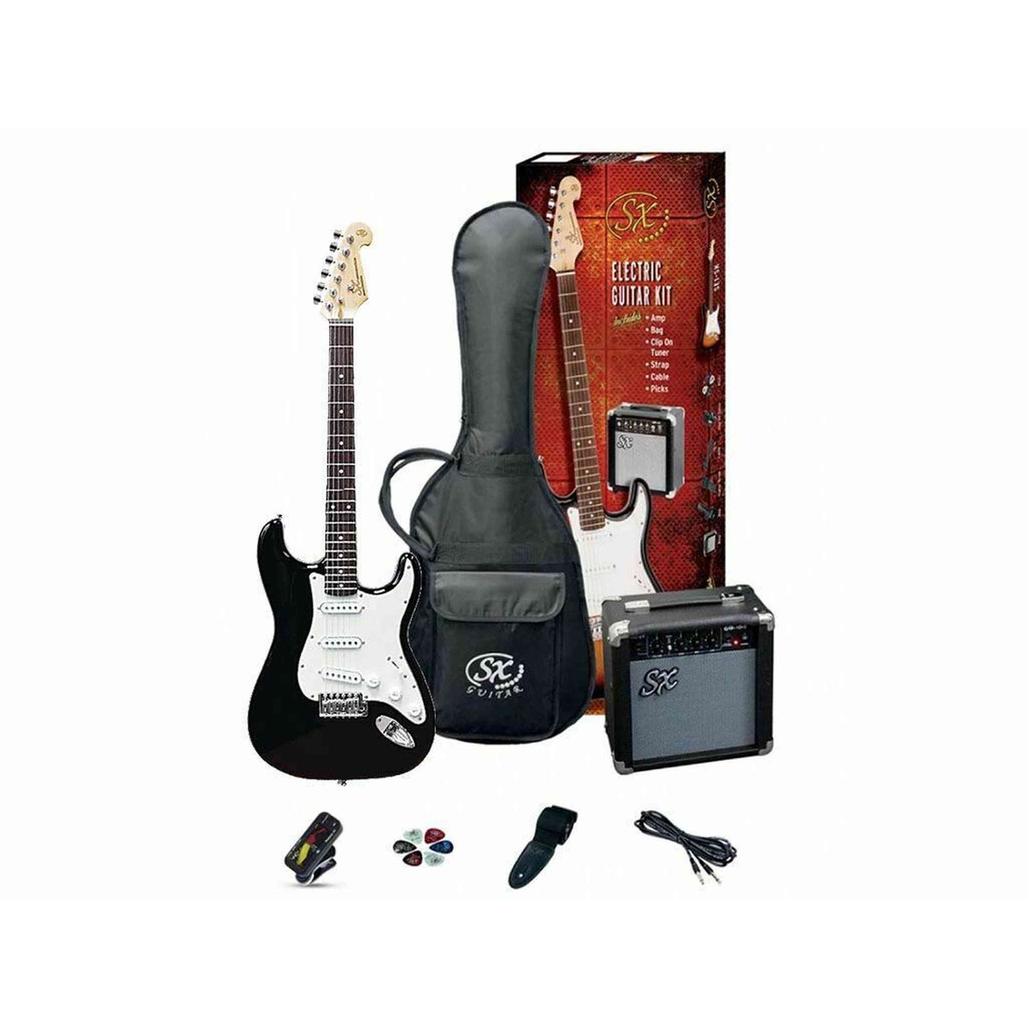 SX SE1SK34 3/4 Size Electric Guitar Kit - Black