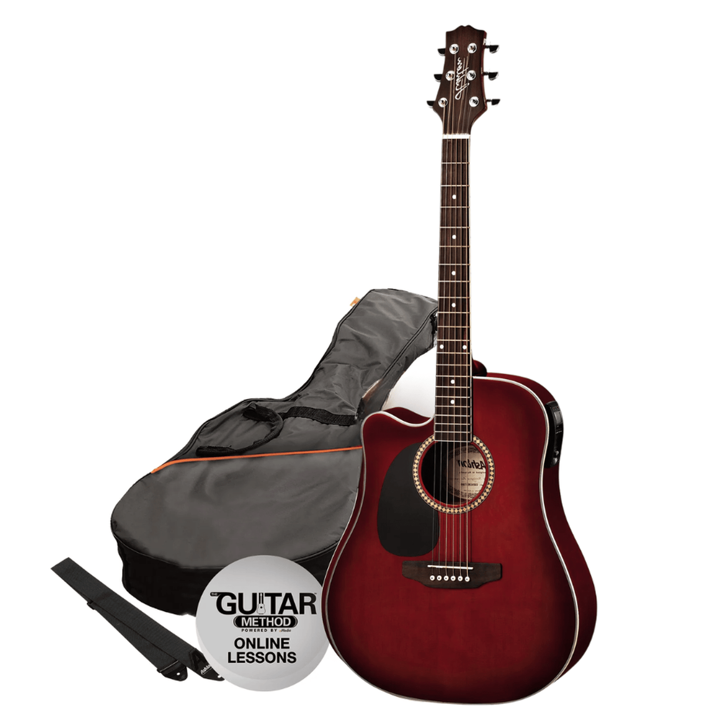 Ashton SPD25CEQL WRS Left Handed Acoustic Guitar Starter Pack - Red