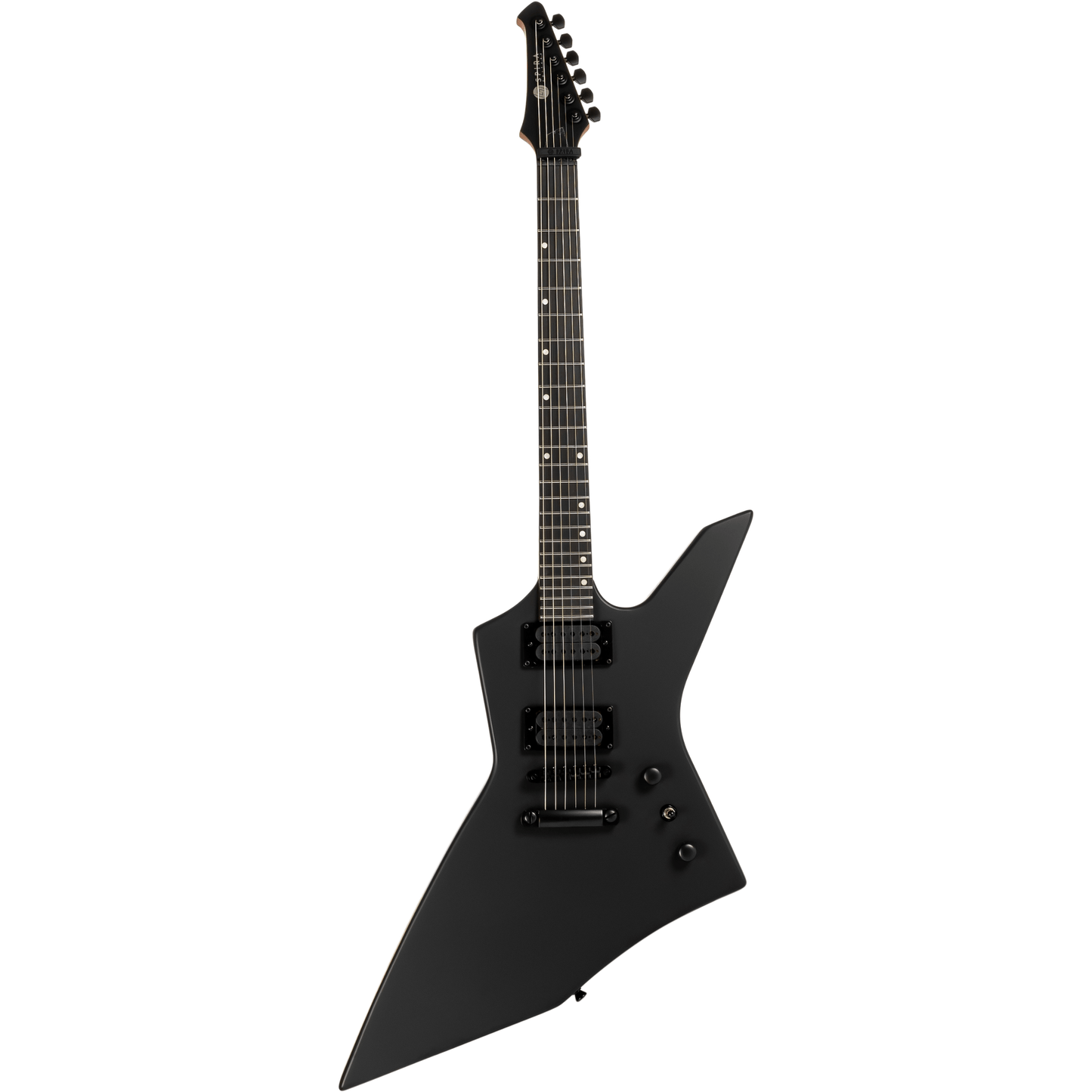 Black electric guitar on a white background