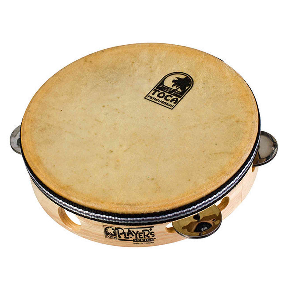 Toca Players Series Wooden 7-1/2" Tambourine with Head & Single Row Of Jingles