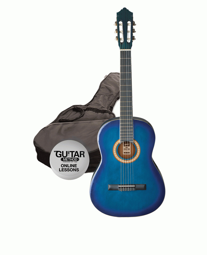 Ashton CG12TBB 1/2 Size Classical Guitar Pack - Transparent Blue Burst - Joondalup Music Centre