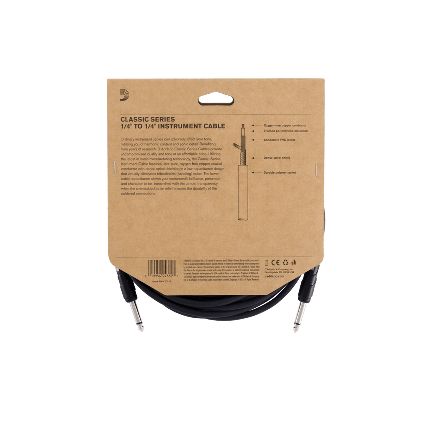 DAddario Planet Waves Classic Series Instrument Cable - 15ft-CABLES & ADAPTORS-Joondalup Music Centre