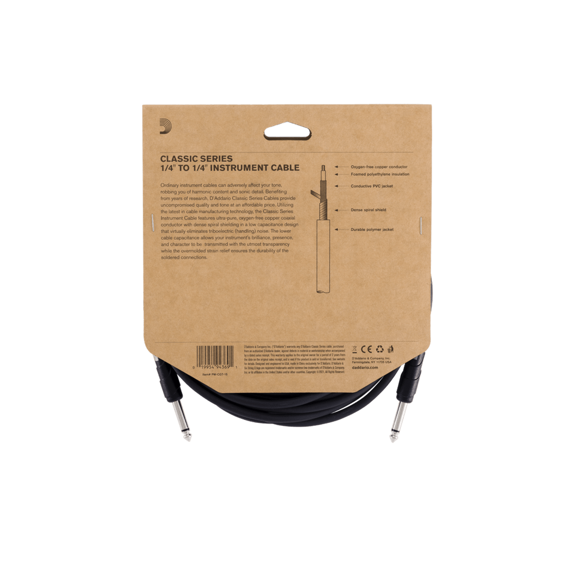 DAddario Planet Waves Classic Series Instrument Cable - 15ft-CABLES & ADAPTORS-Joondalup Music Centre