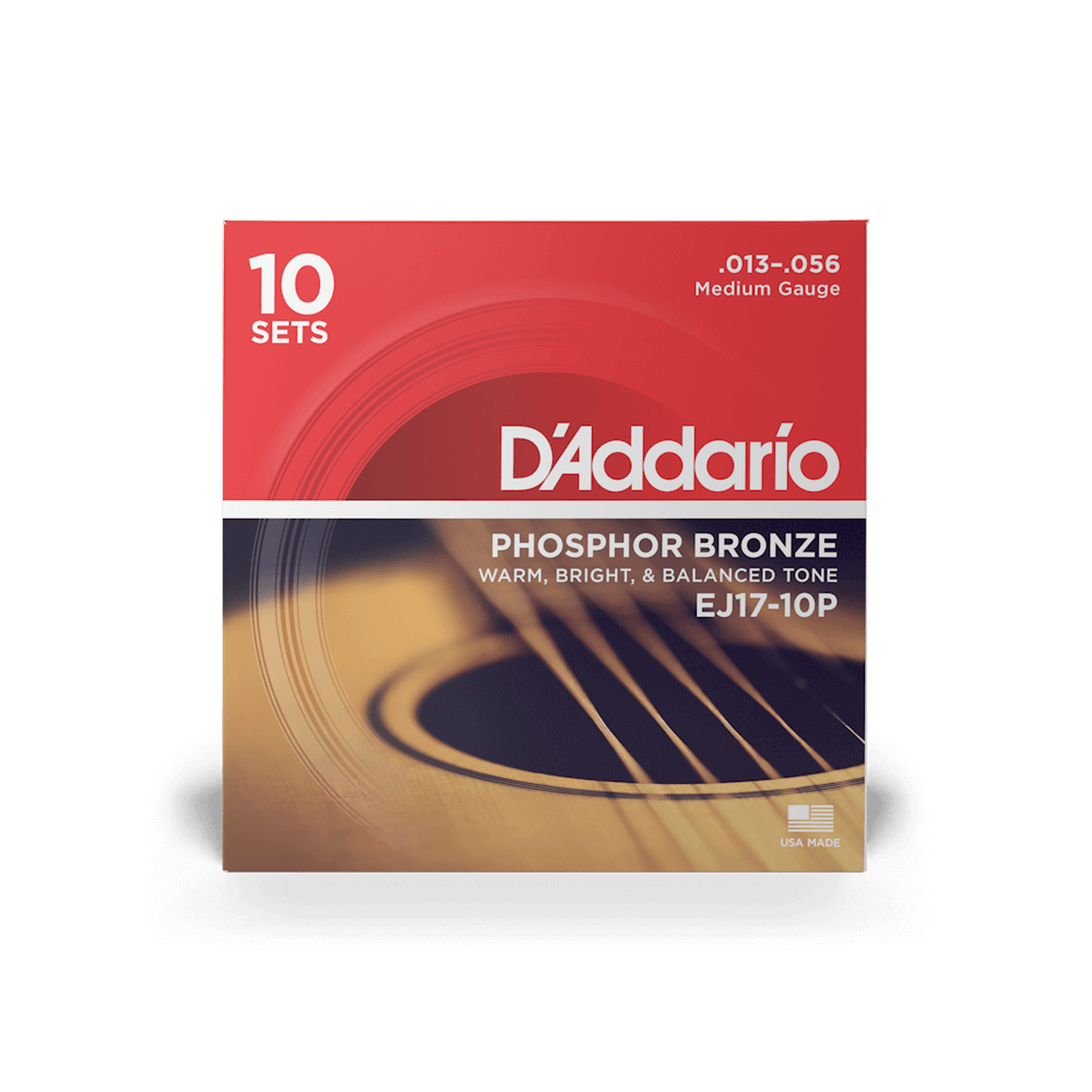 DADDARIO ACOUSTIC STRINGS - 10 PACK - MEDIUM - PHOSPHOR BRONZE - 13-56 (EJ17) - Joondalup Music Centre
