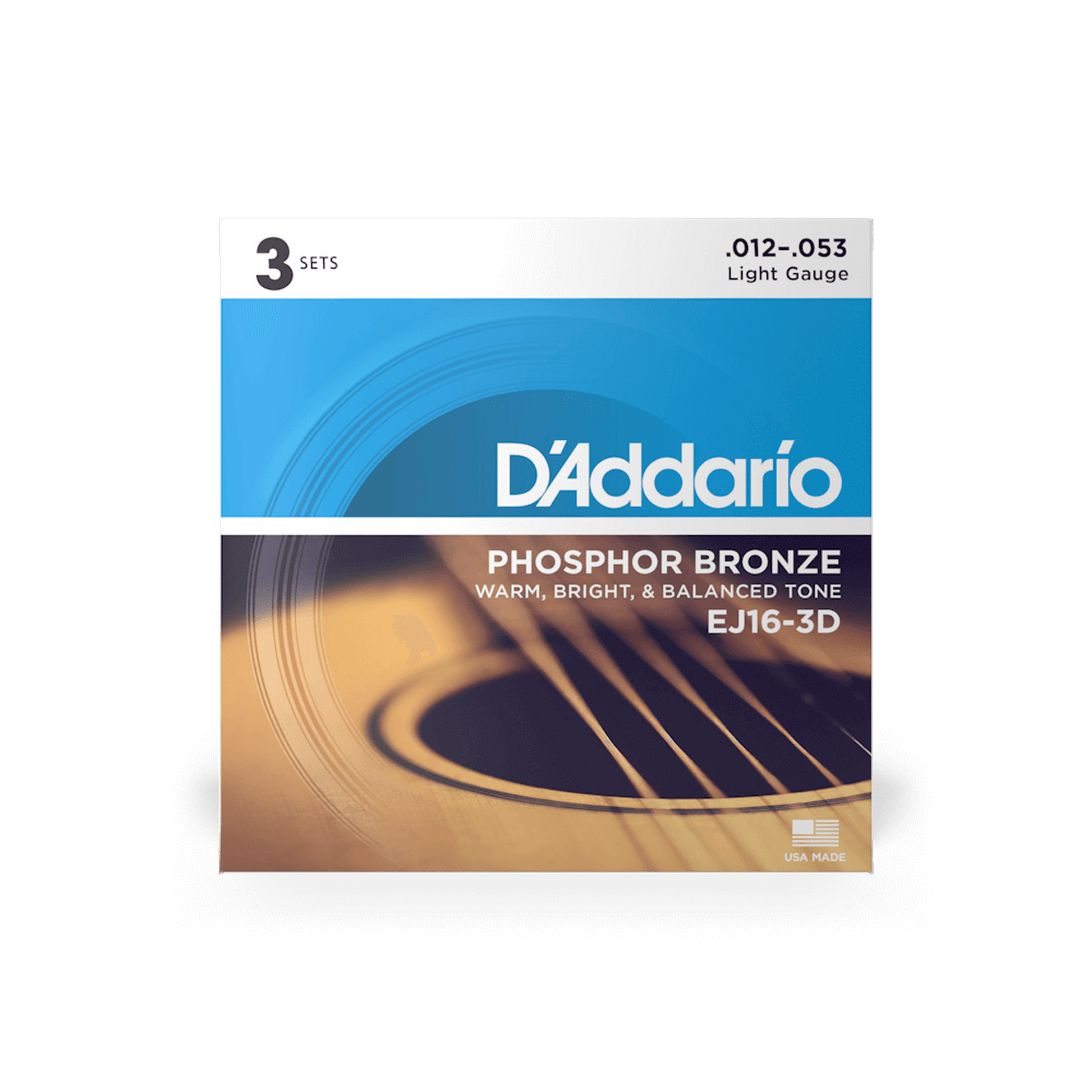 DAddario EJ16 Phosphor Bronze Acoustic Guitar Strings 3 Pack - 12-53 - Joondalup Music Centre