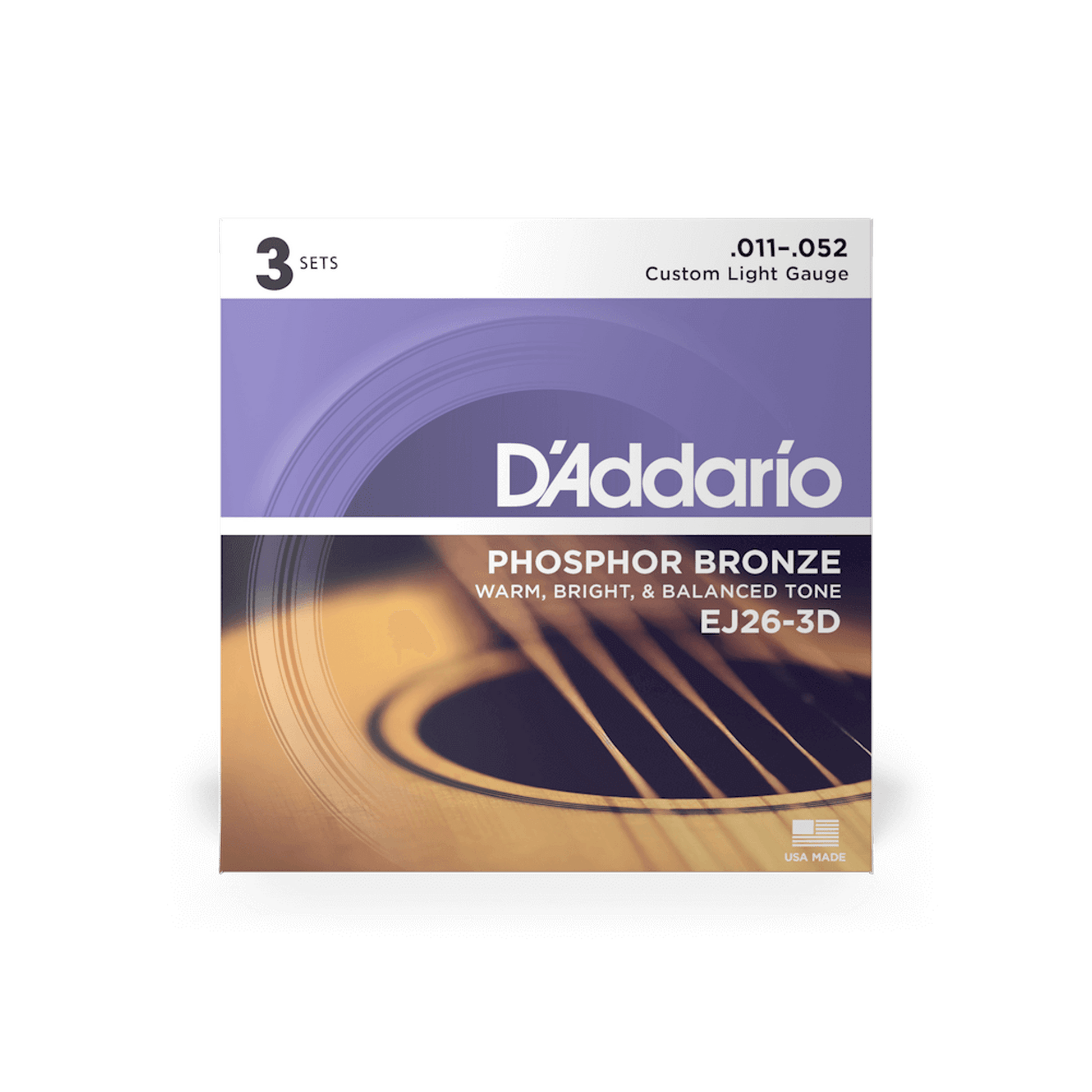 DAddario EJ26 Phosphor Bronze Acoustic Guitar Strings 3 Pack - 11-52 - Joondalup Music Centre