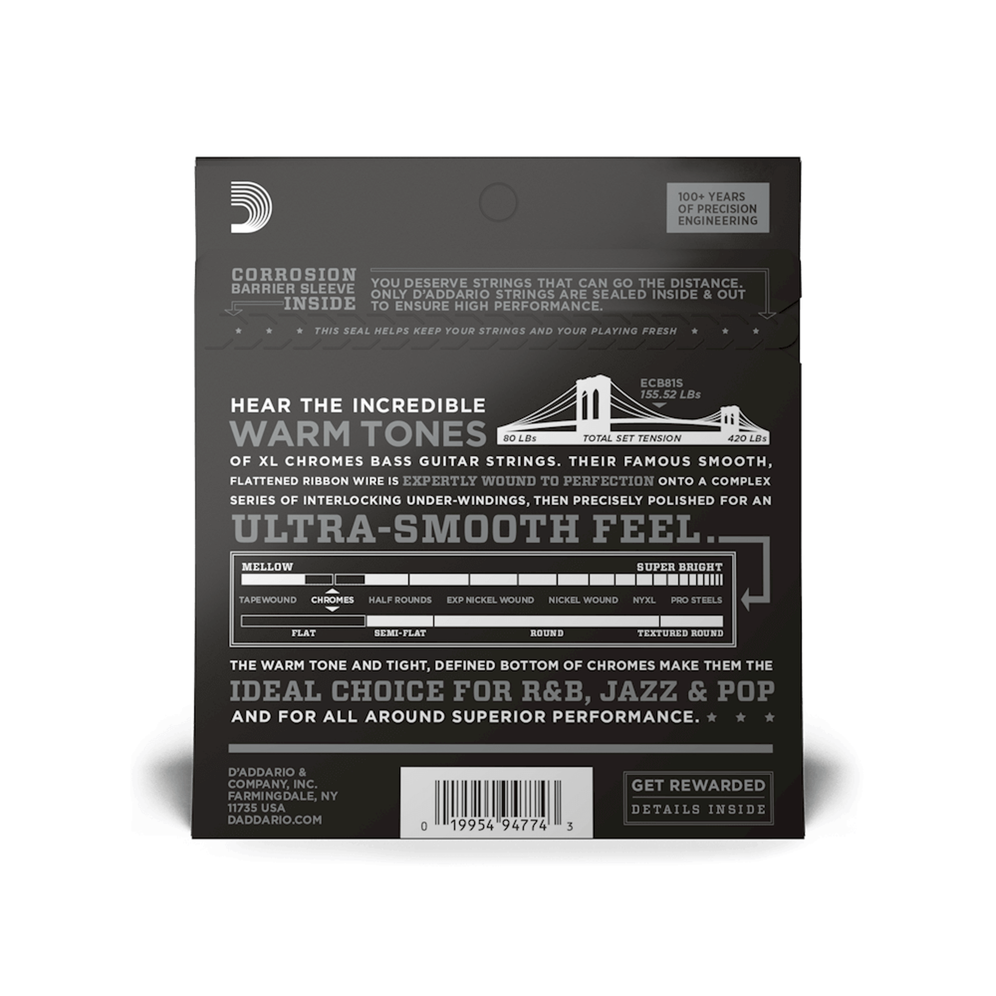 D'Addario ECB81S Light Short Scale Chromes Bass Guitar Strings - 45-100-BASS GUITAR-Joondalup Music Centre