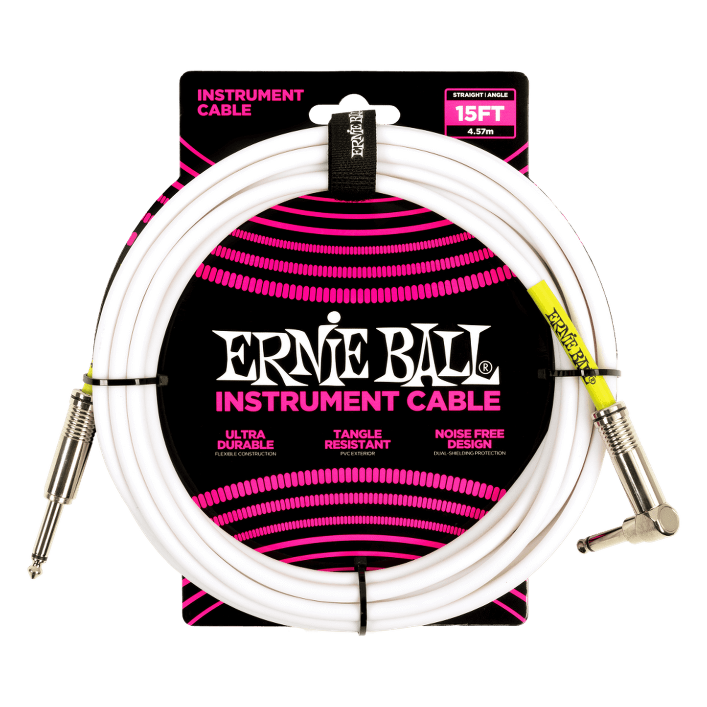 ERNIE BALL INSTRUMENT CABLE - 15FT RIGHT ANGLE - WHITE - Joondalup Music Centre