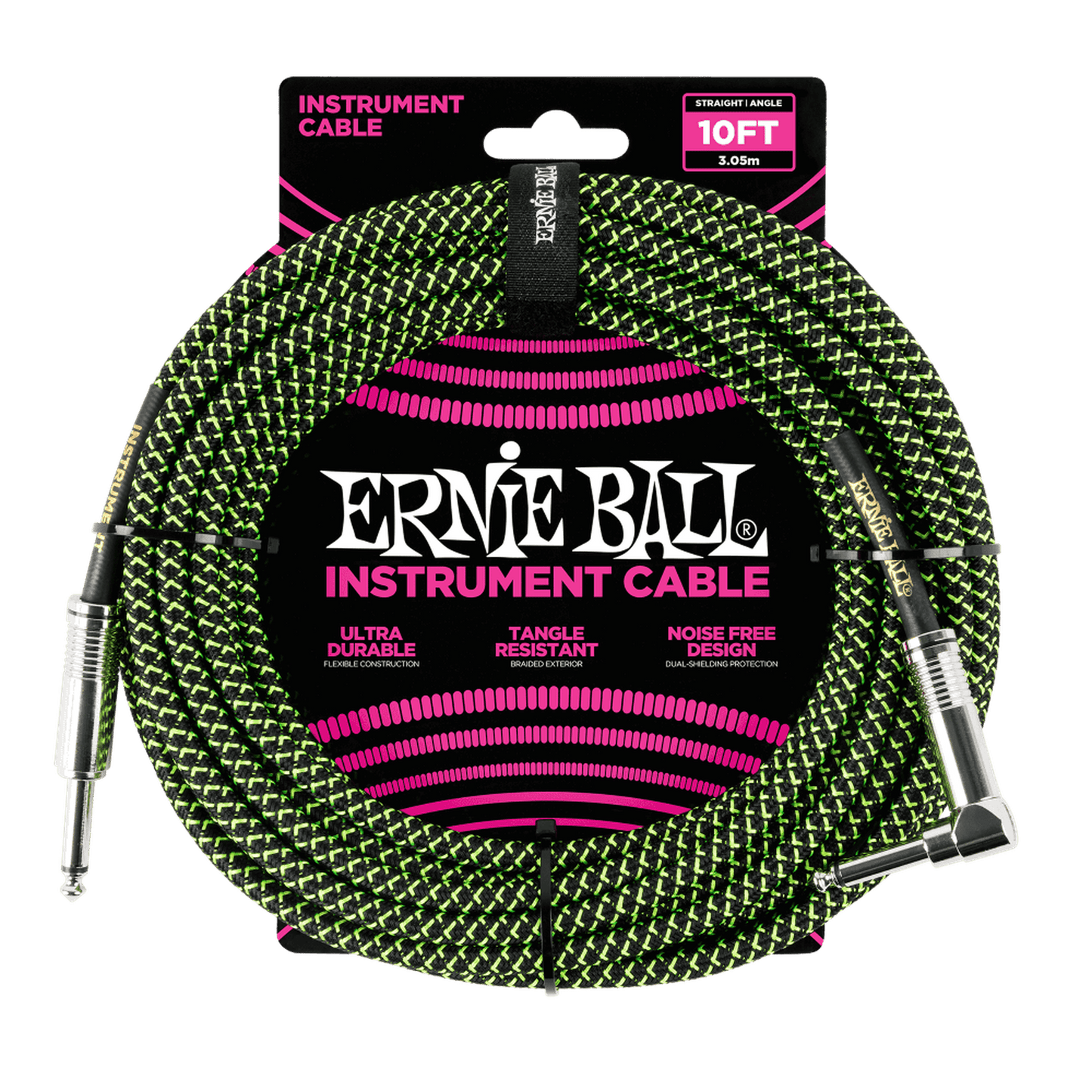 Ernie Ball E6077 10ft Cable - Black/Green - Joondalup Music Centre