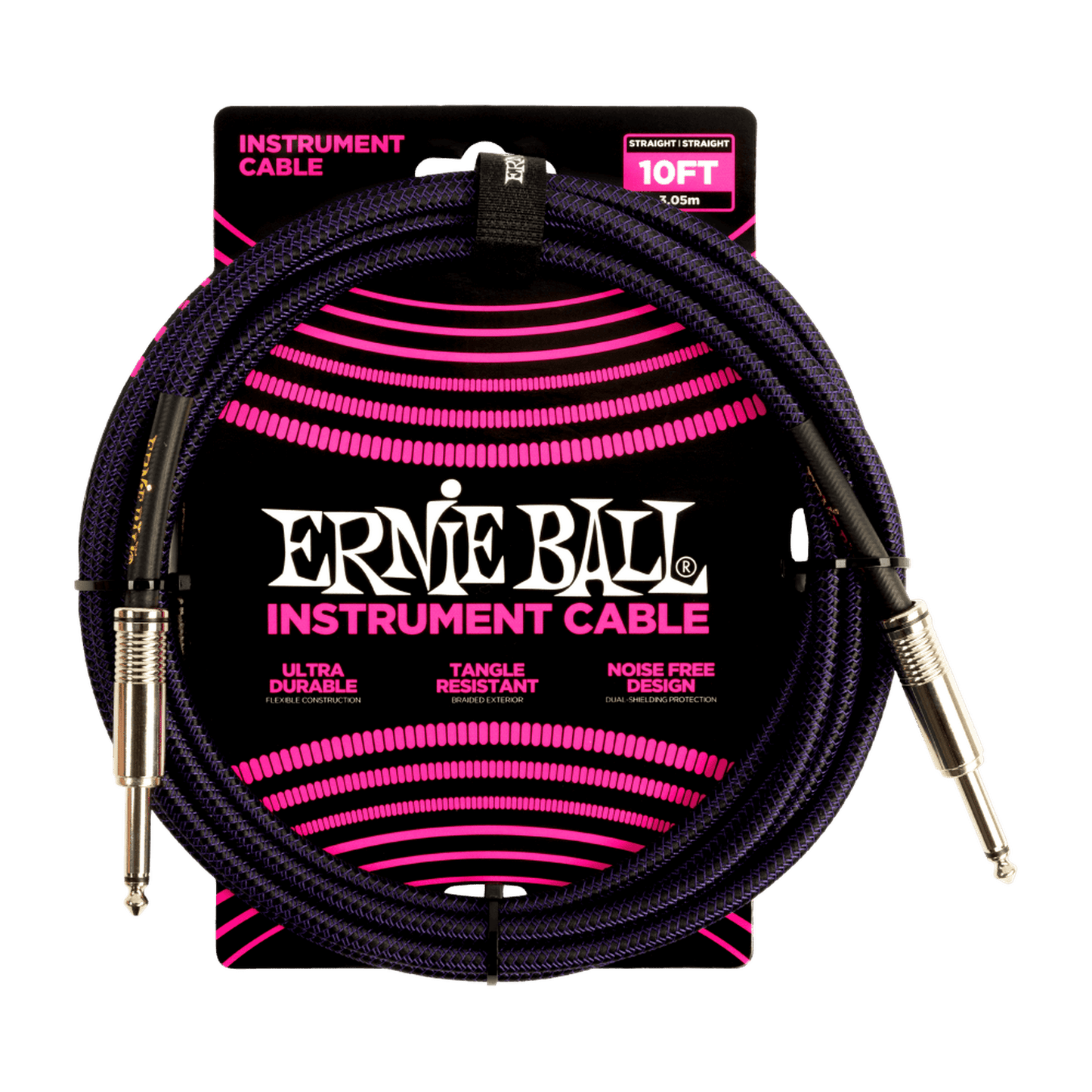 Ernie Ball Instrument Cable - 10ft - Braided - Purple - Joondalup Music Centre