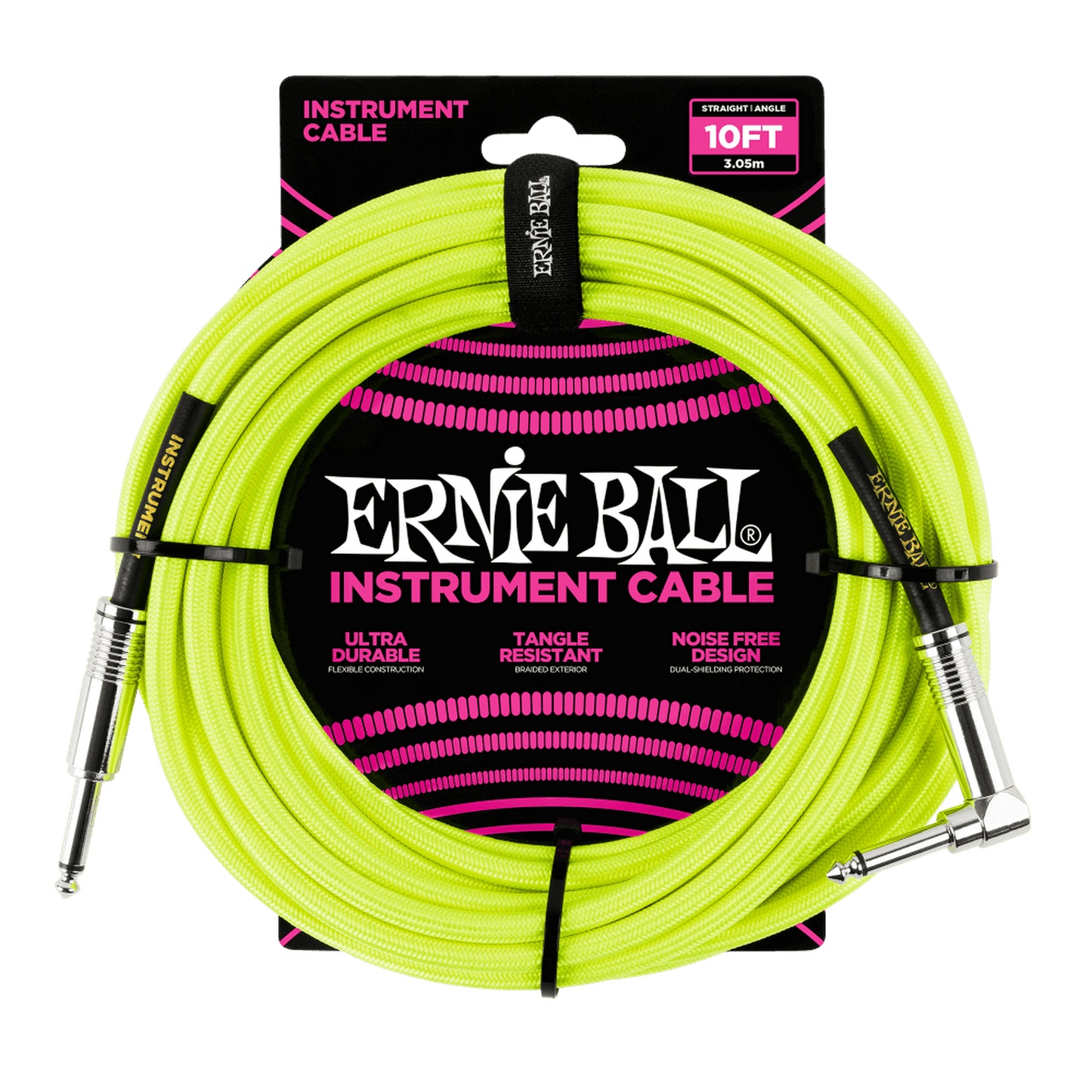 Ernie Ball Braided Instrument Cable 10ft - Neon Yellow - Joondalup Music Centre