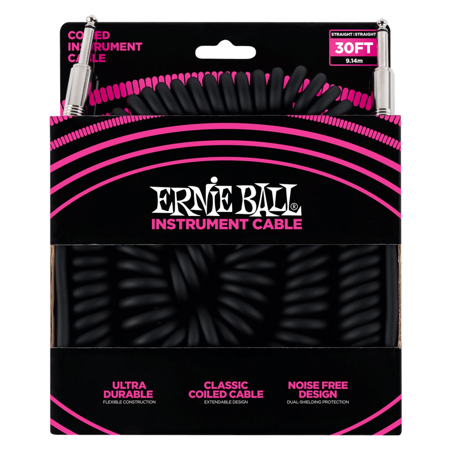 Ernie Ball Instrument Cable - 30ft Coiled - Black - Joondalup Music Centre