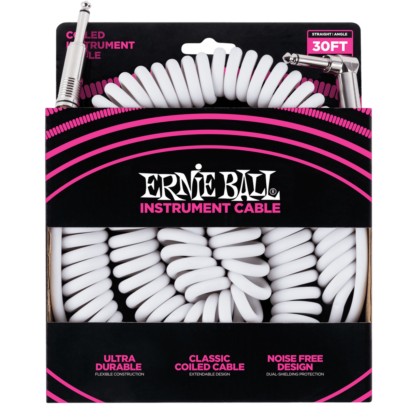 ERNIE BALL INSTRUMENT CABLE - 30FT COILED - WHITE - Joondalup Music Centre