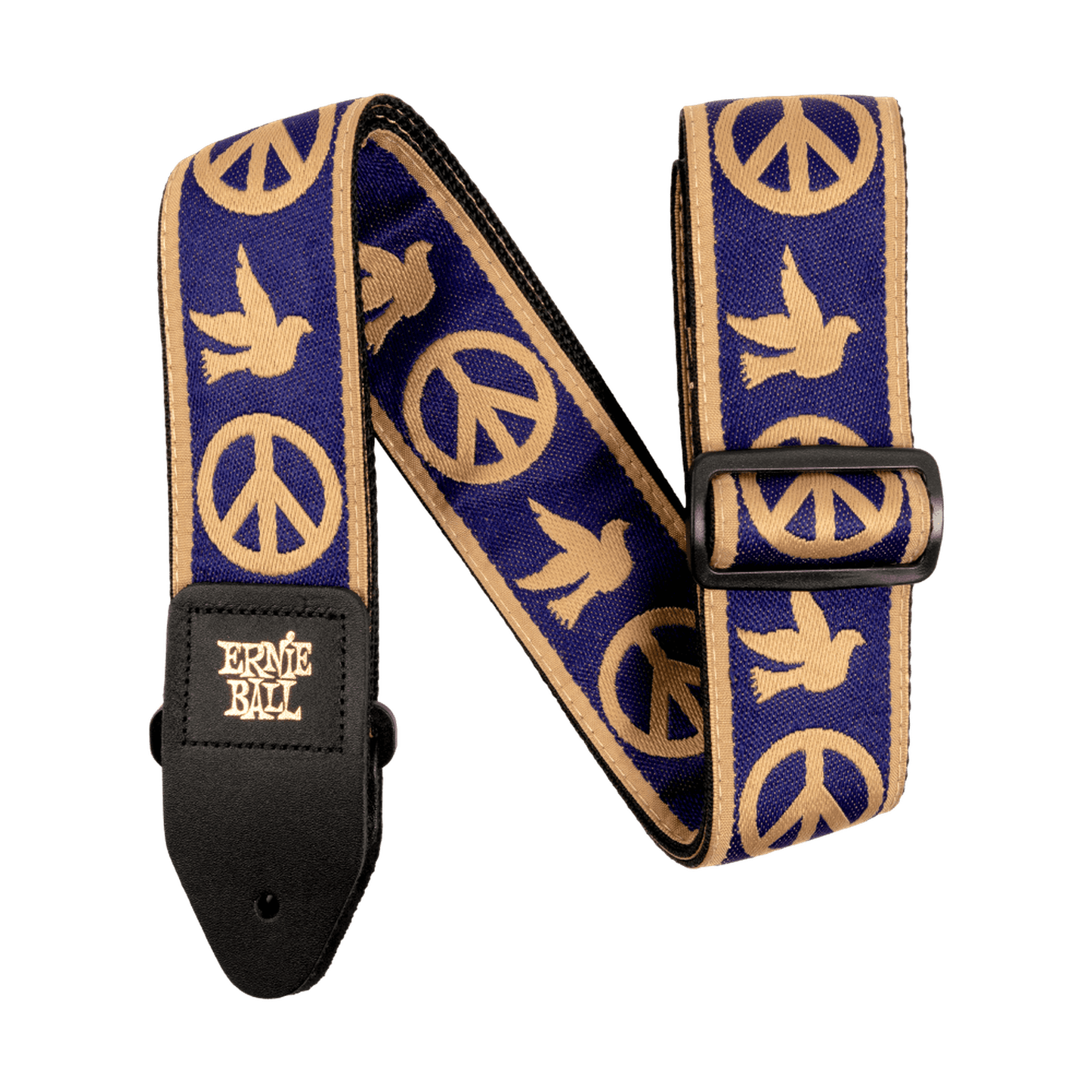 Ernie Ball Classic Jacquard Guitar Strap - Navy Blue & Beige Peace Love Dove - Joondalup Music Centre